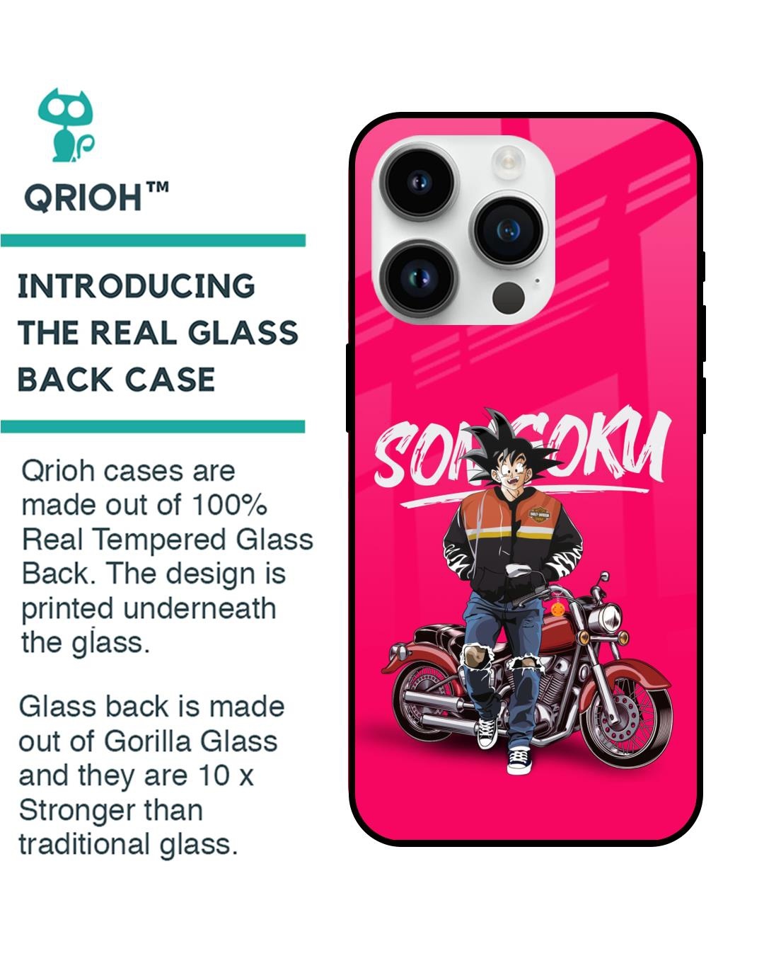 Shop Biker Goku Premium Glass Case for Apple iPhone 14 Pro (Shock Proof,Scratch Resistant)-Back
