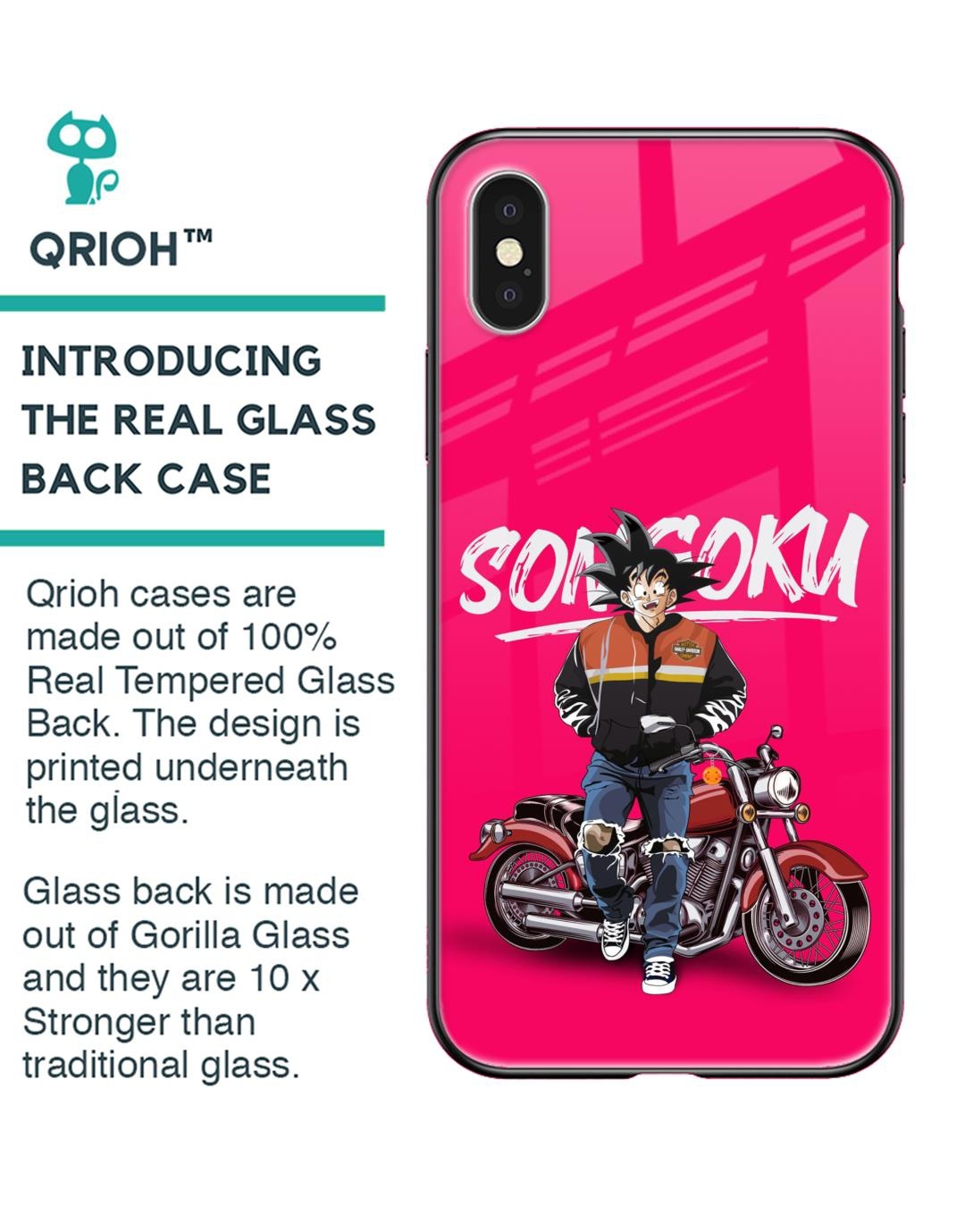 Shop Biker Goku Premium Glass Case for Apple iPhone X (Shock Proof,Scratch Resistant)-Back
