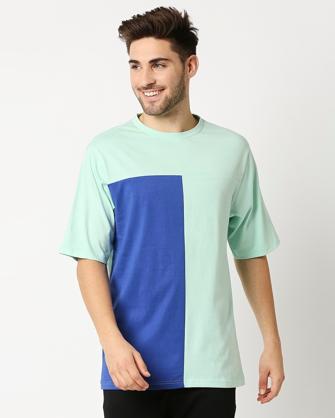 Shop Men's Bird Egg Blue Color Block Oversized T-shirt-Back