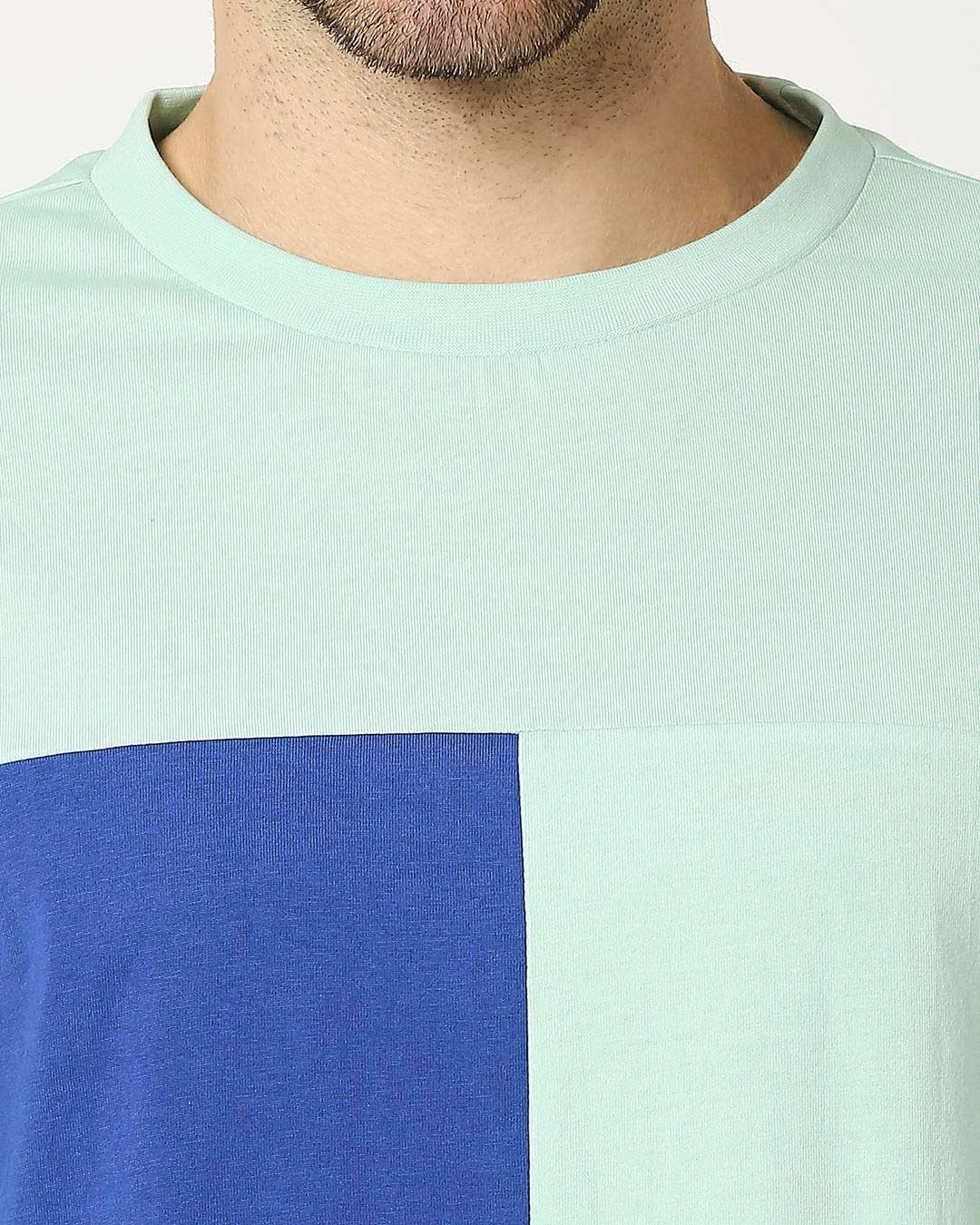 Shop Men's Bird Egg Blue Color Block Oversized T-shirt