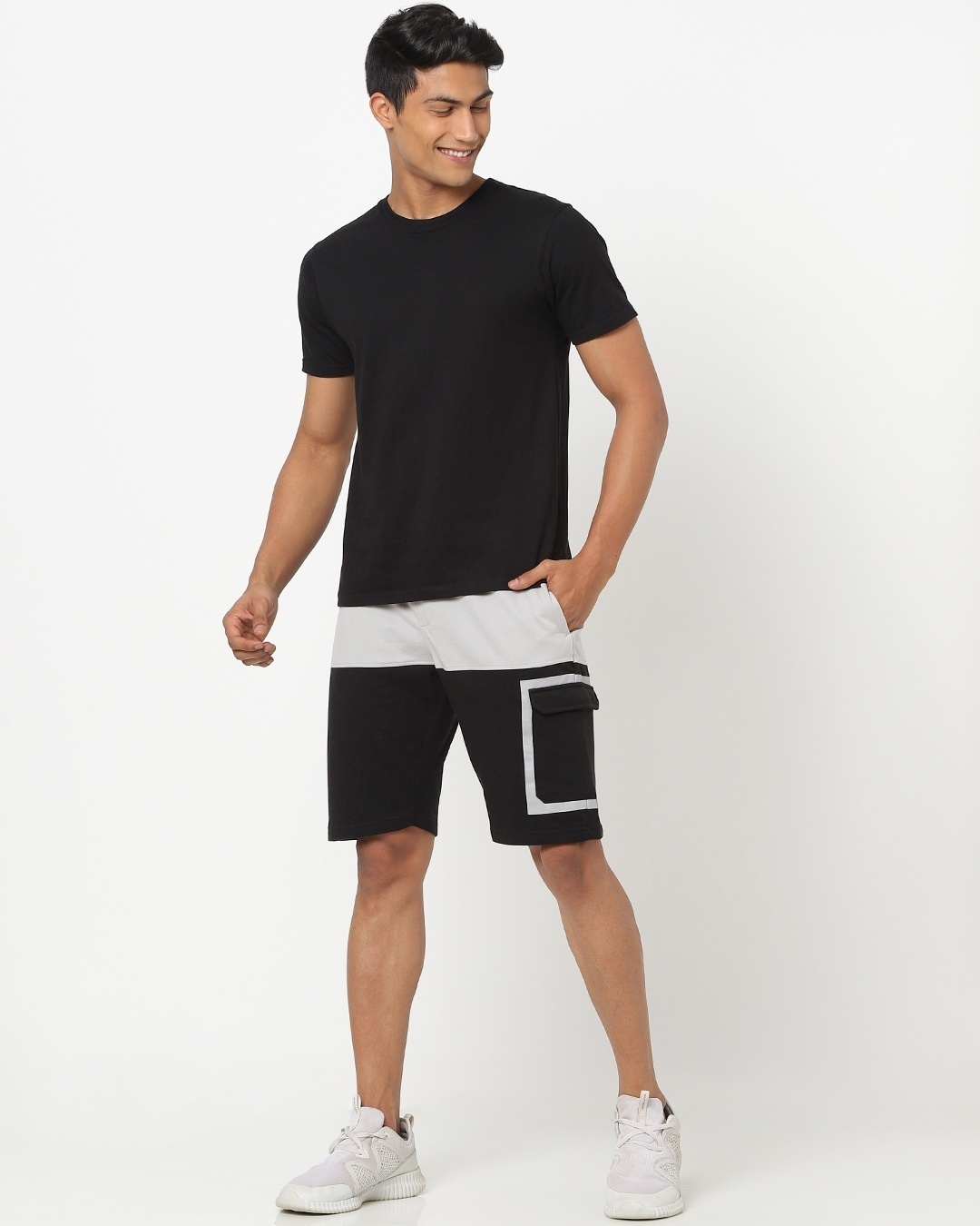 Shop Black and Grey Colorblock Shorts-Full