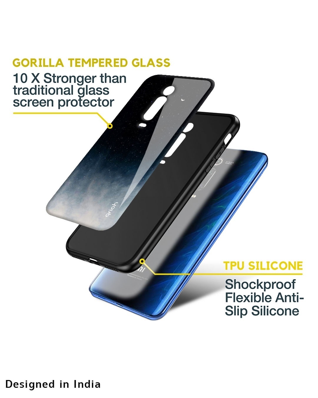Shop Black Aura Premium Glass Case for Redmi A1 (Shock Proof, Scratch Resistant)-Design