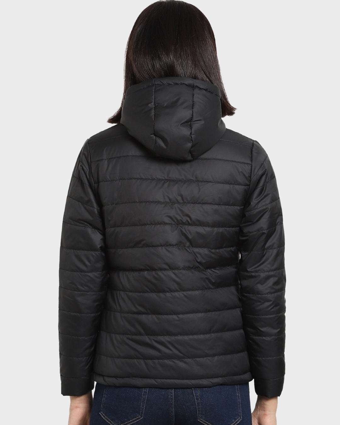 Shop Women's Black Basic Relaxed Fit Puffer Jacket-Full