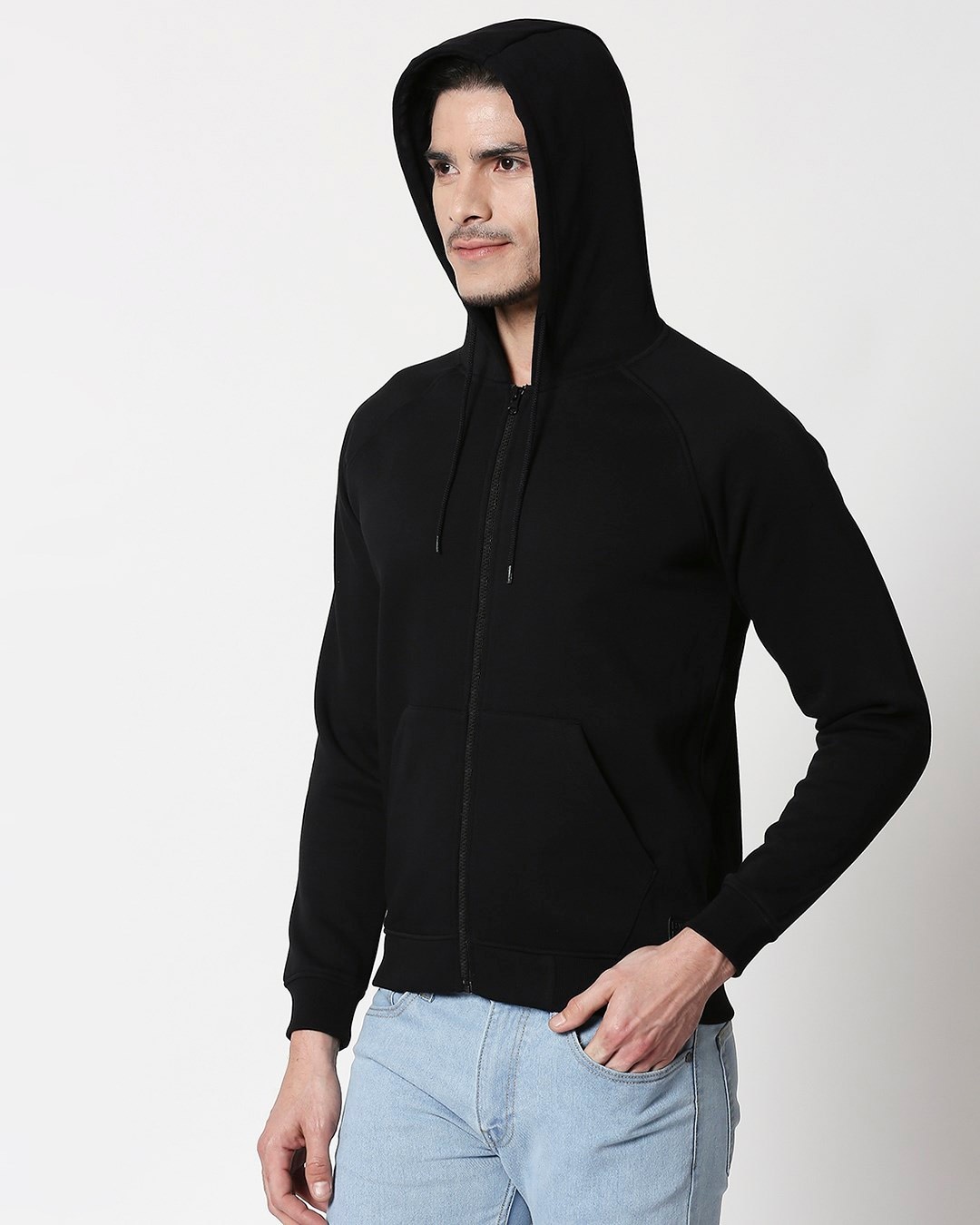 Shop Black Basic Zipper Hoodie-Design