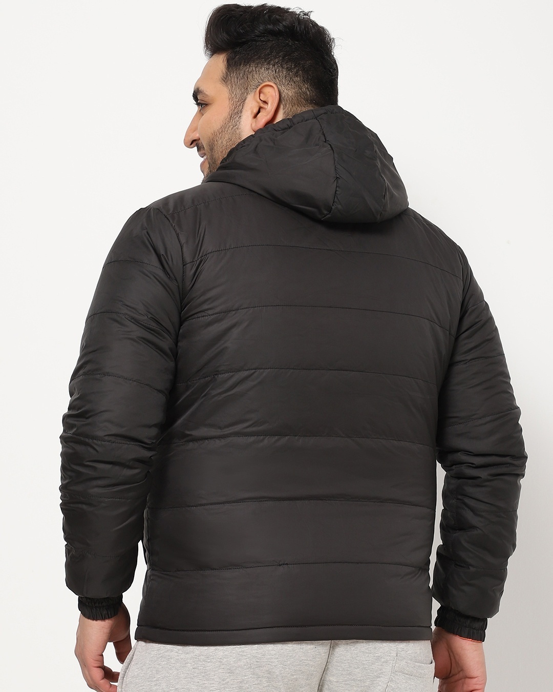Shop Black-Burnt Orange Plus Size Puffer Jacket-Design