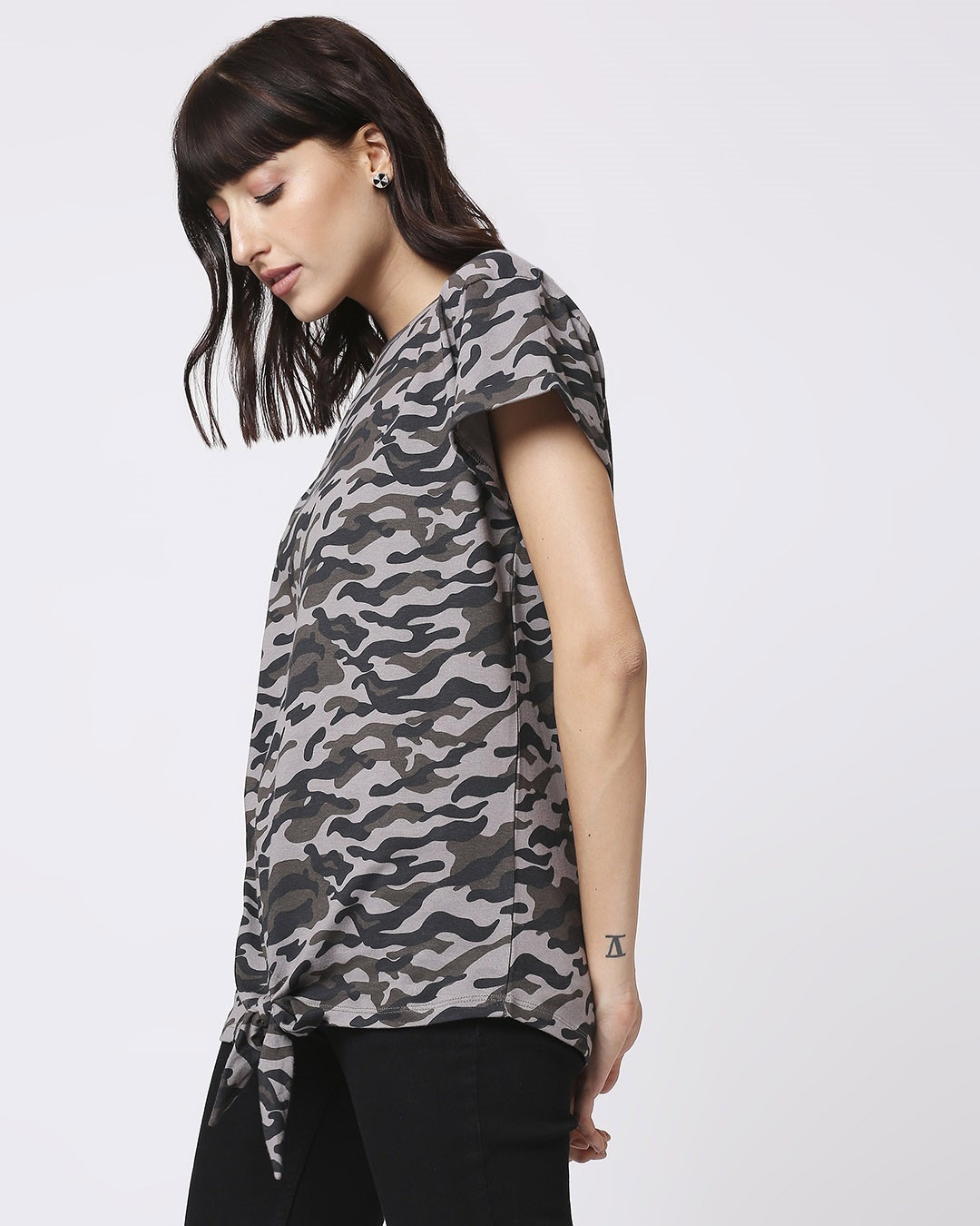 Shop Black Camo Tie Up Boyfriend T-Shirt-Design