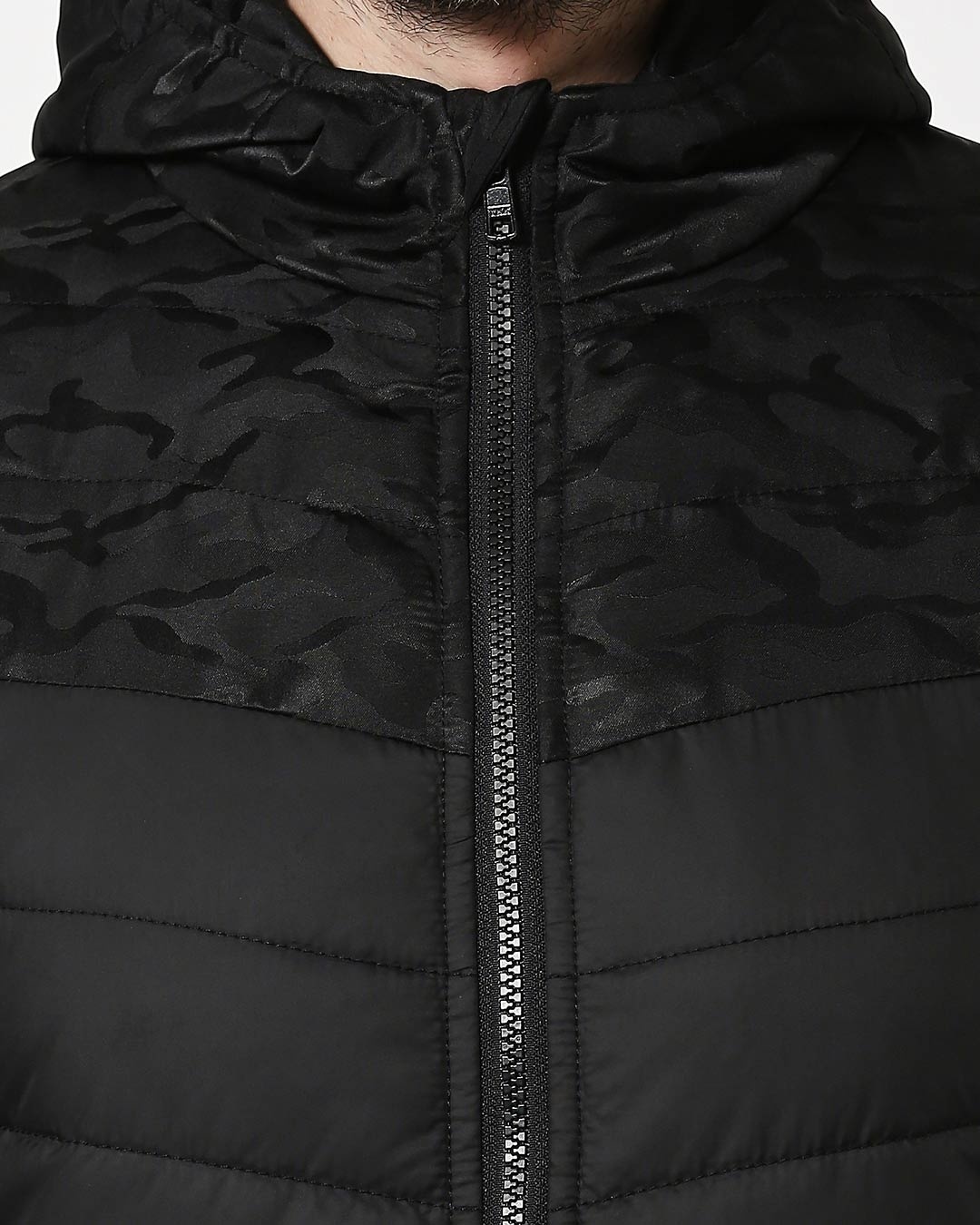 Shop Black Camo Two Block Puffer Jacket