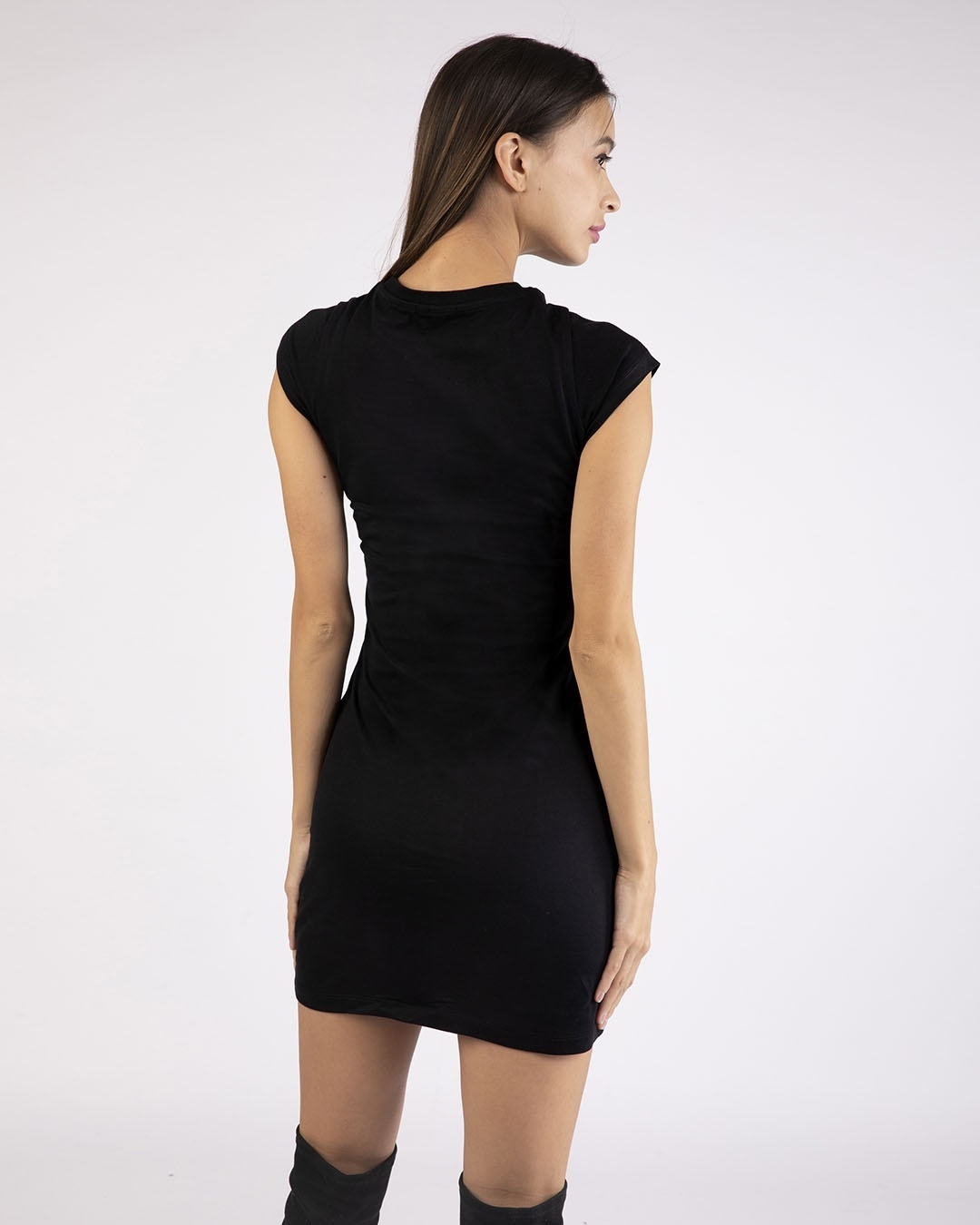 Shop Black Cap Sleeve Plain T-Shirt Dress-Design