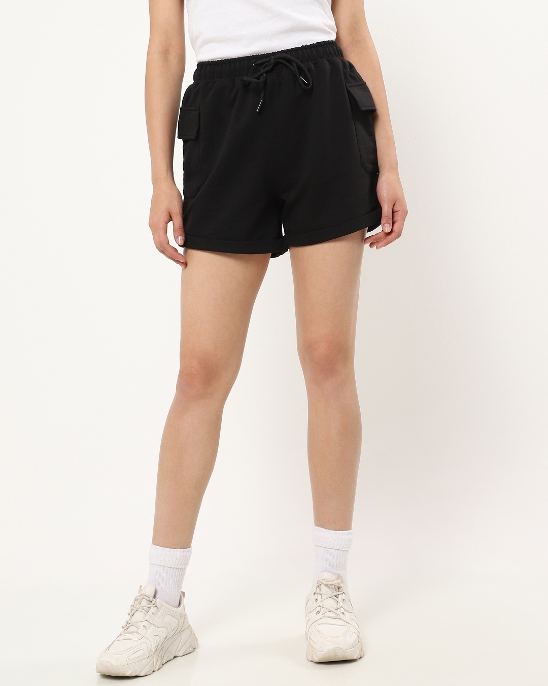 Shop Women's Black Cargo Pocket Shorts-Back