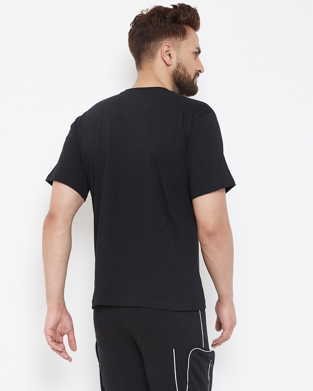 Shop Black Chest Pocket Reflective Piping T-Shirt-Design
