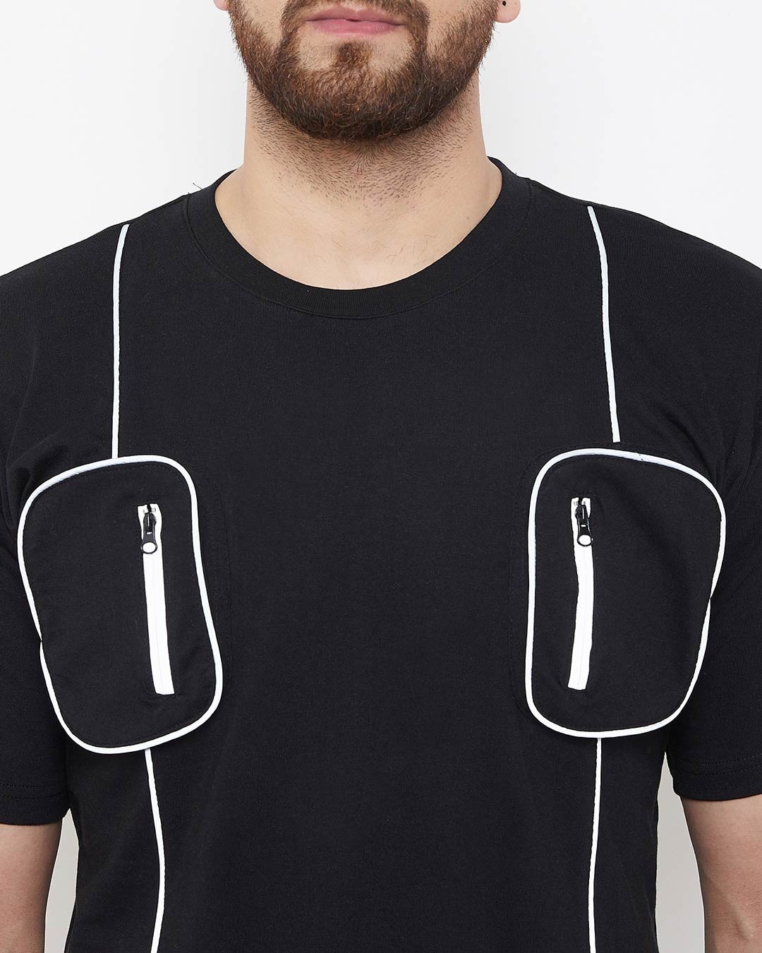 Shop Black Chest Pocket Reflective Piping T-Shirt