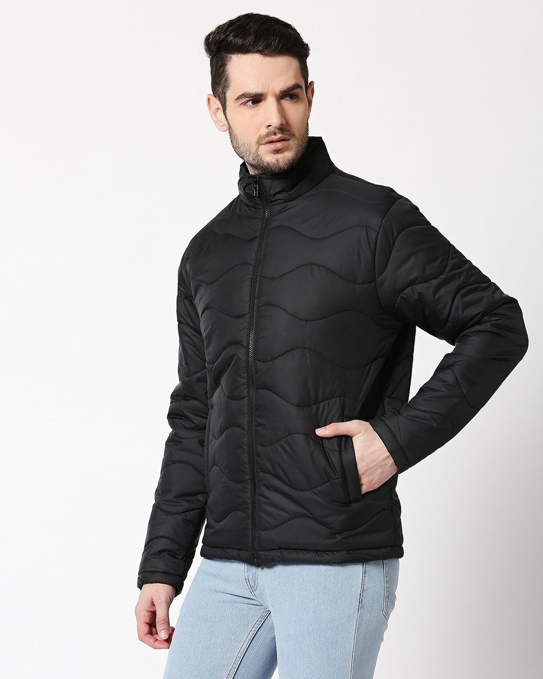 Shop Black Chill Block Wave Puffer Jacket-Front