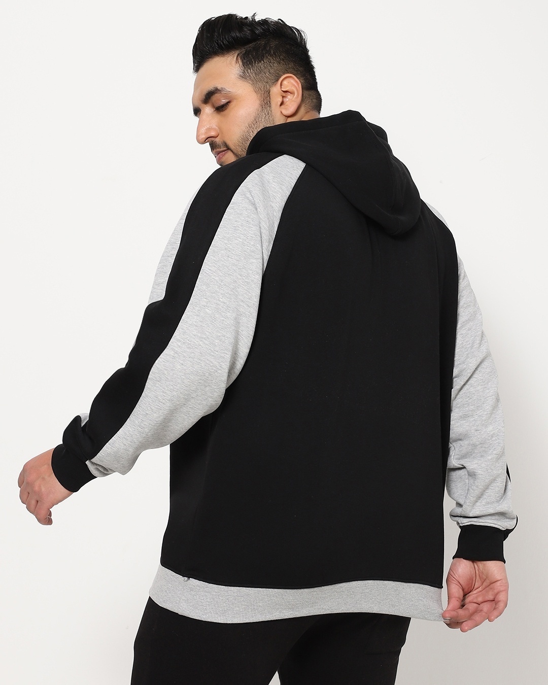 Shop Men's Black & Grey Color Block Plus Size Hoodie-Design