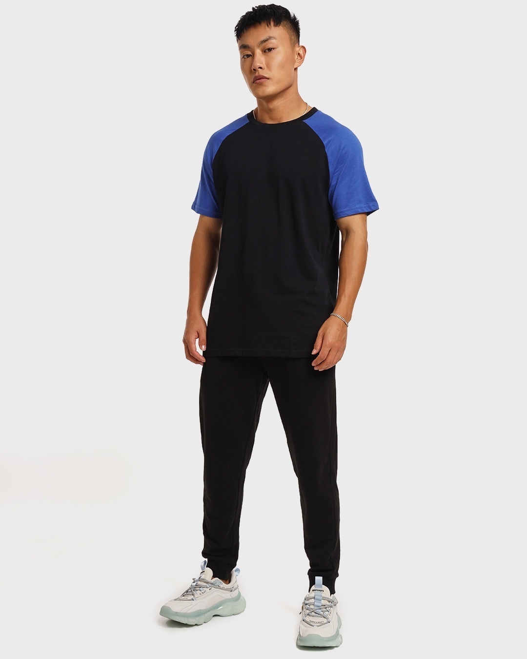 Shop Black-Dazzling Blue Raglan Half Sleeve T-Shirt-Full