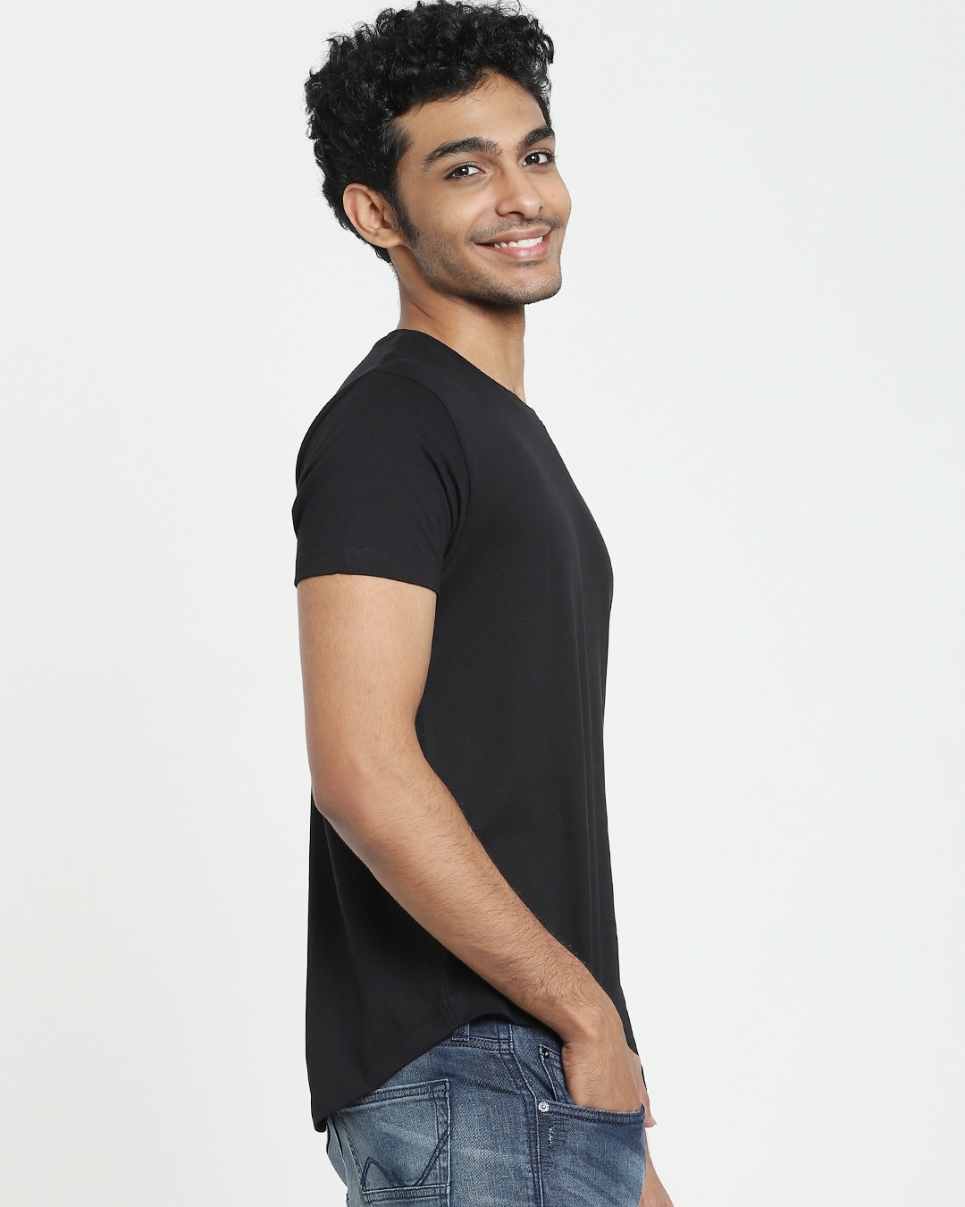 Buy Black Half Sleeve Apple Cut T-Shirt 