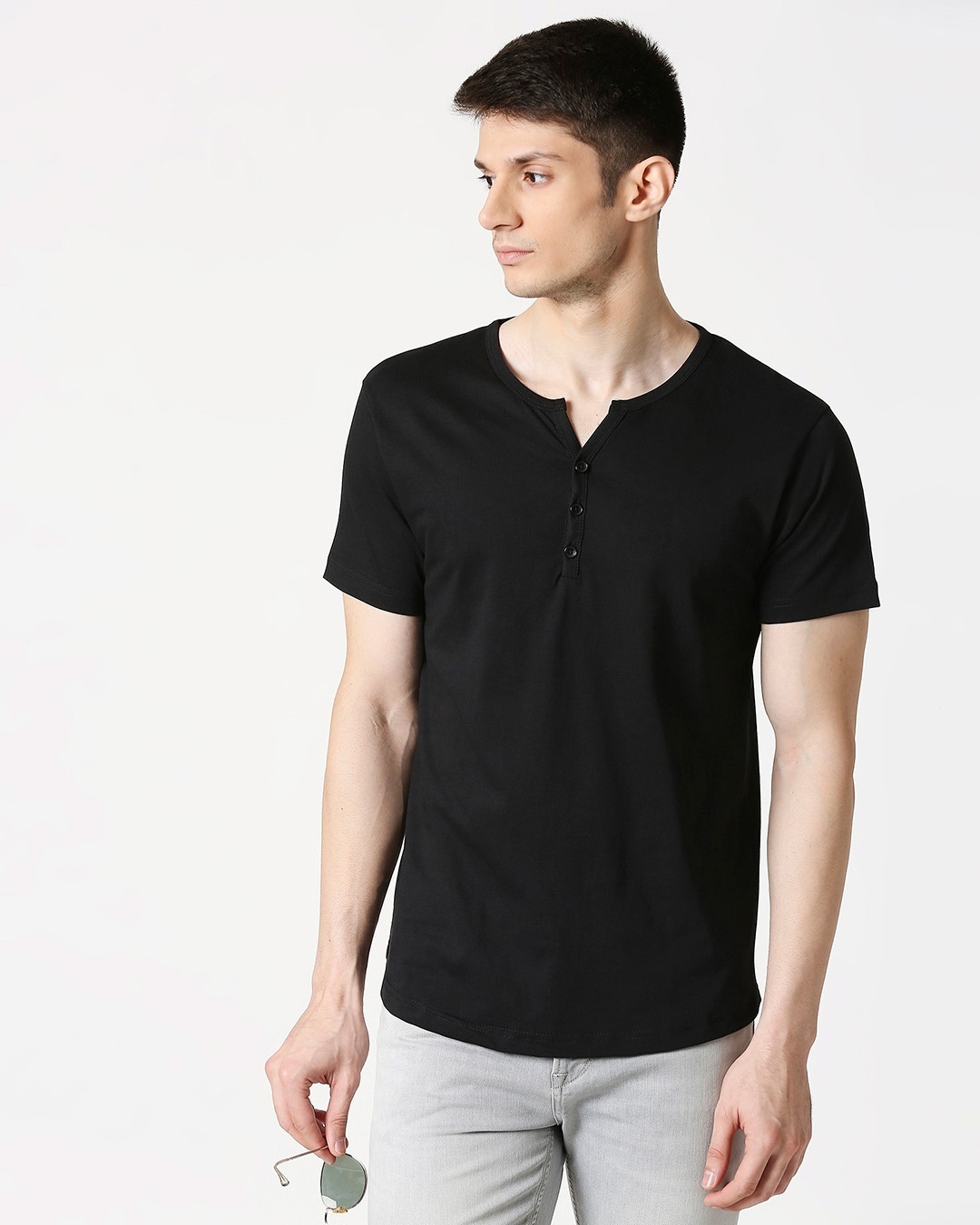 Buy Black V-Neck Henley T-Shirt Online at Bewakoof