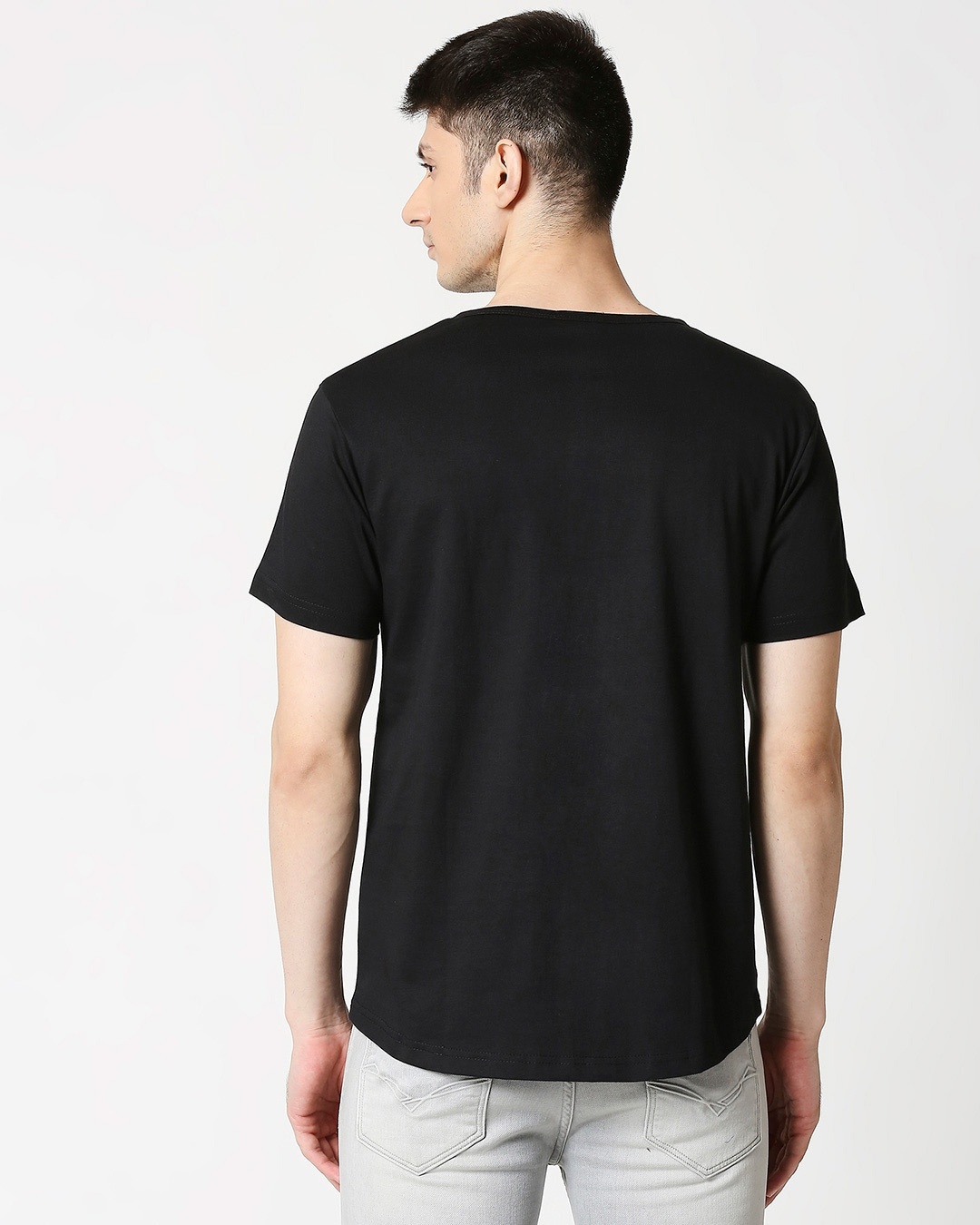 Shop Black Half Sleeve Henley T-Shirt-Design