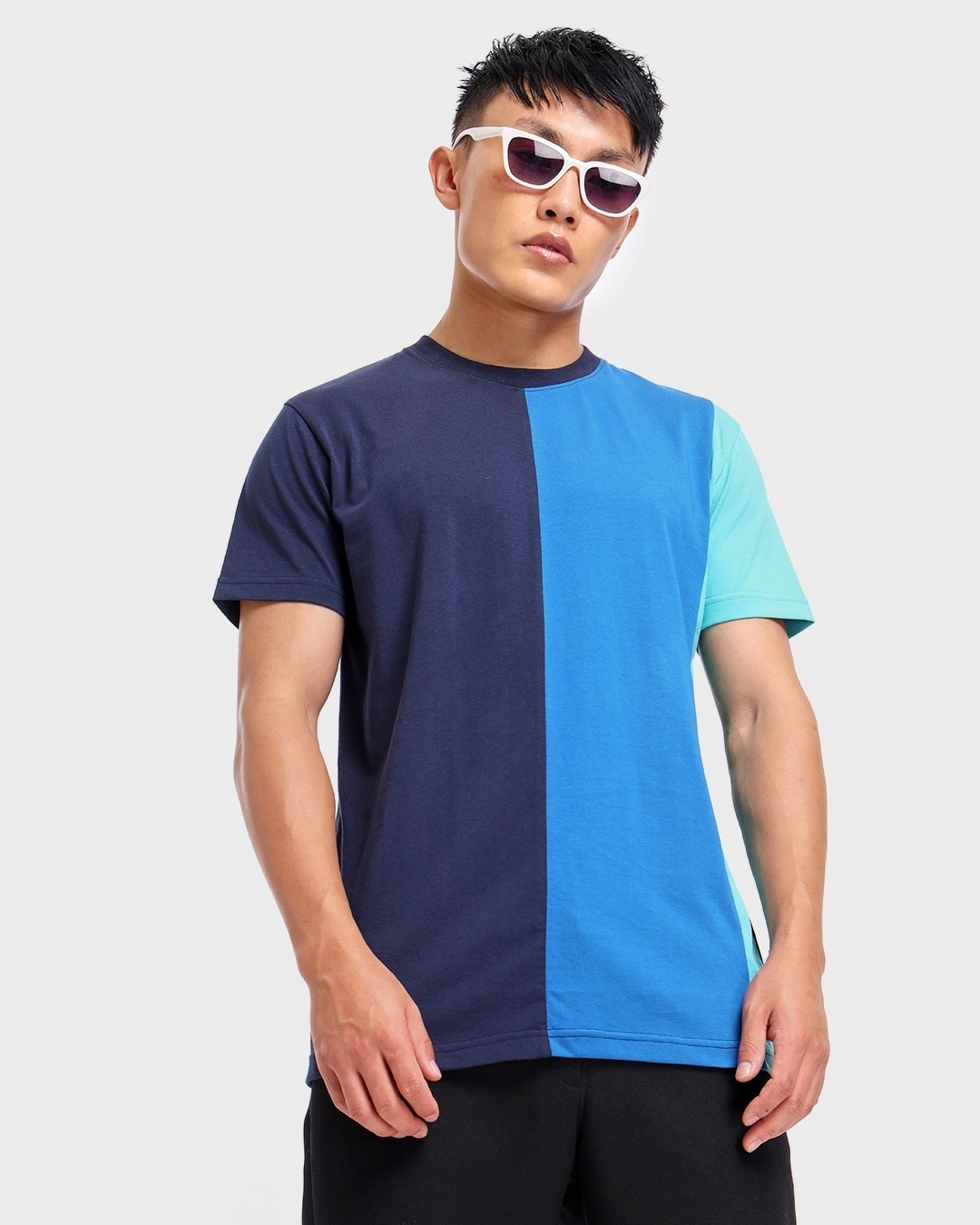 Shop Men's Black Iris & Blue Color Block T-shirt-Front