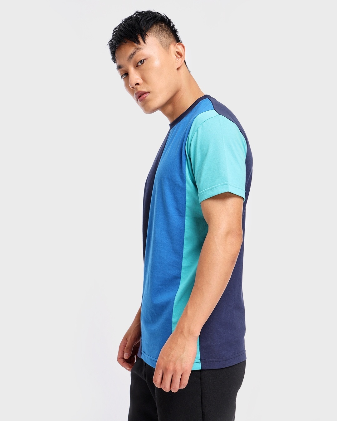 Shop Men's Black Iris & Blue Color Block T-shirt-Back