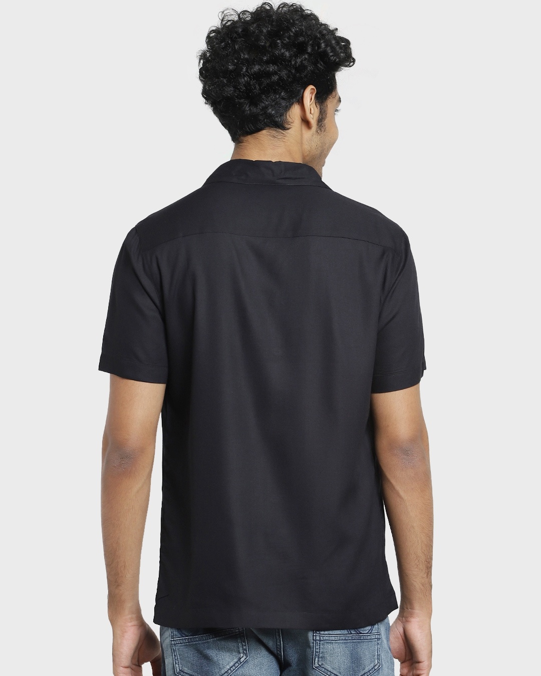 Shop Black Lapel Half Sleeve Shirt-Design