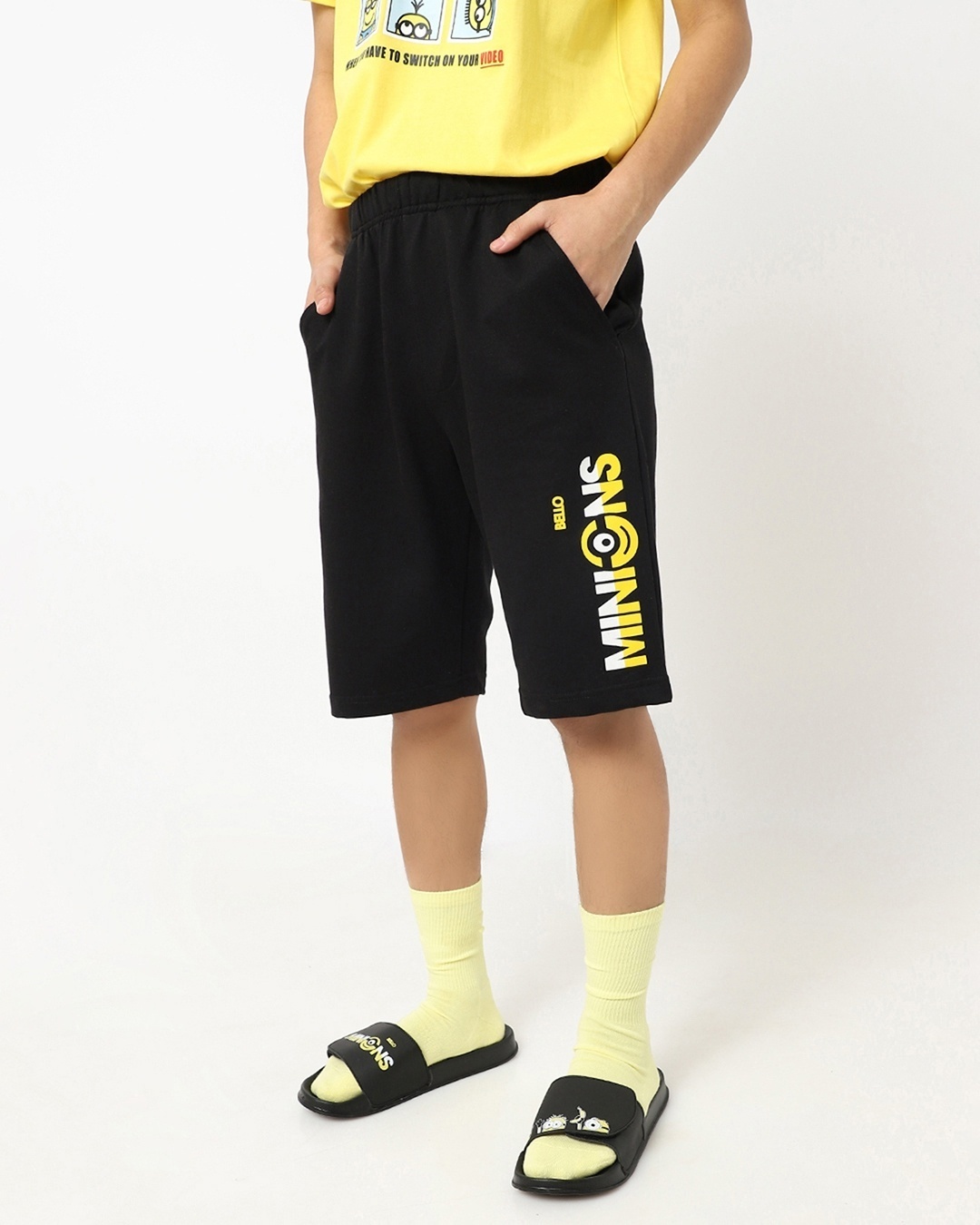 Shop Black Minion Logo Shorts-Back