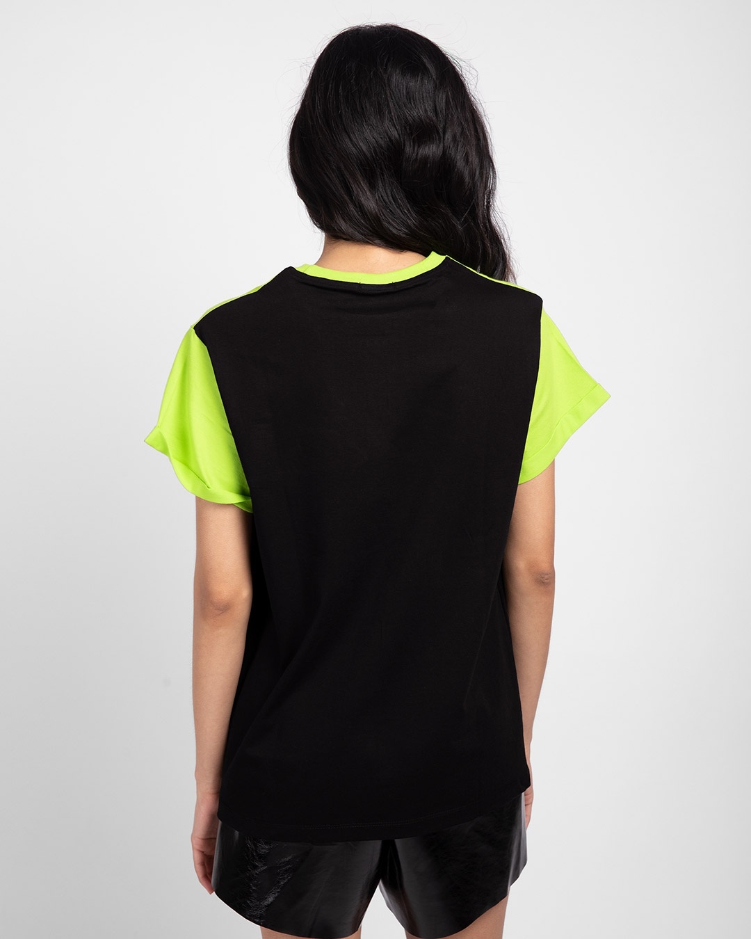 Shop Black-Neon Green 90's Vibe Boyfriend Panel T-Shirt-Design