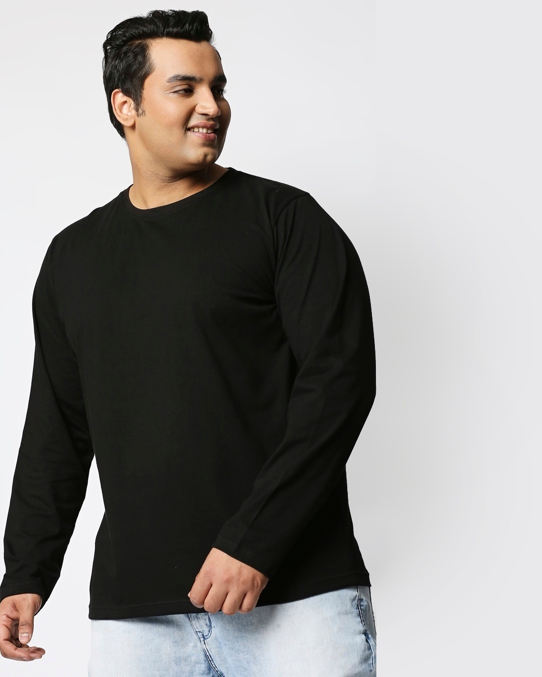 Shop Black Plus Size Full Sleeve Organic Cotton T-Shirt-Front
