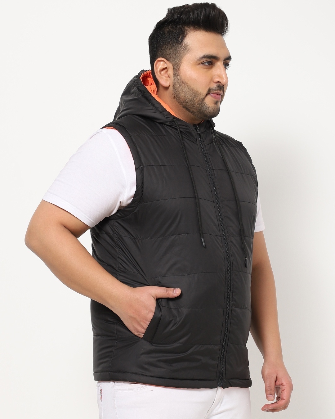Shop Black Plus Size Sleeveless Puffer Jacket-Back