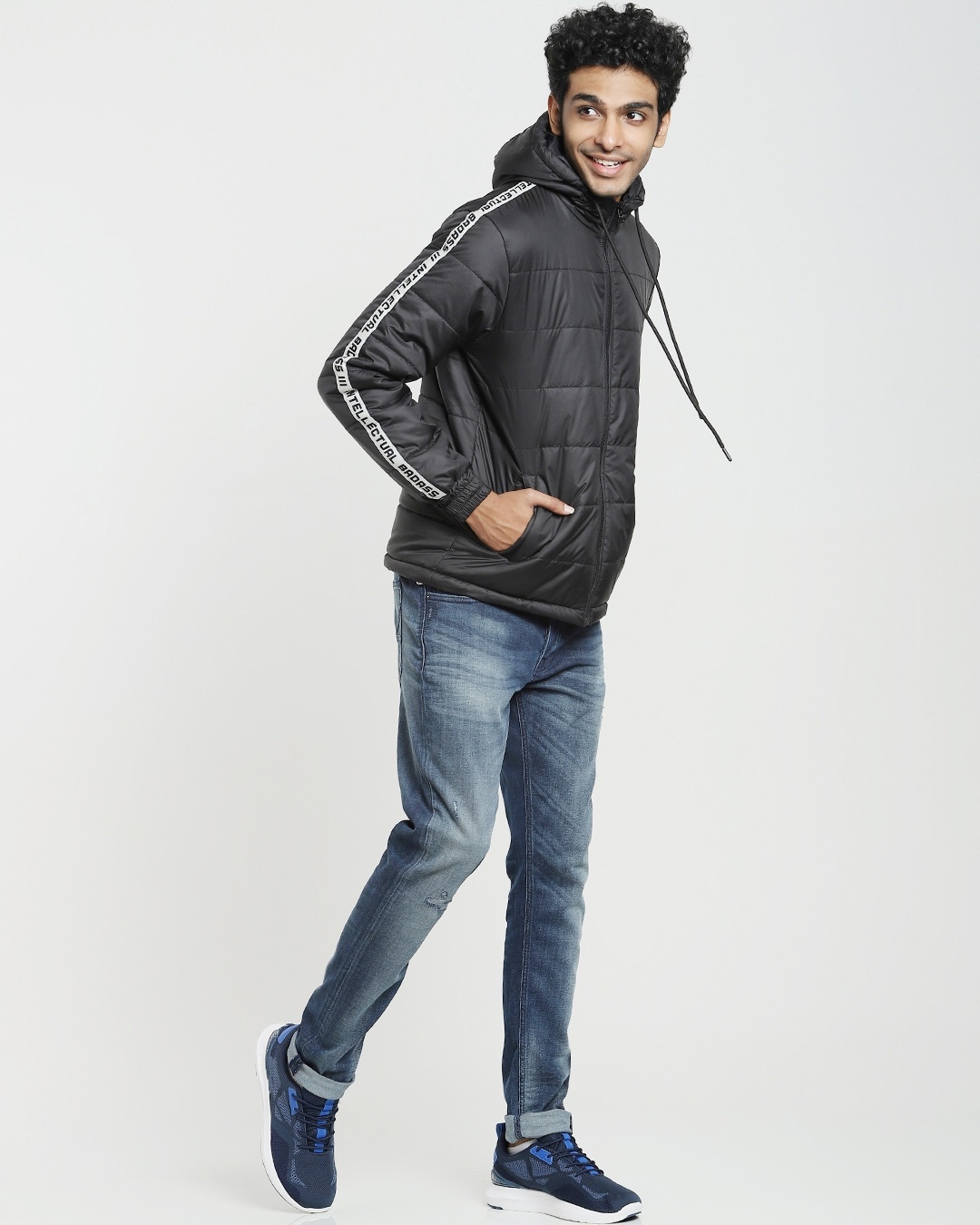 Shop Black Puffer Hoodie Jacket-Full