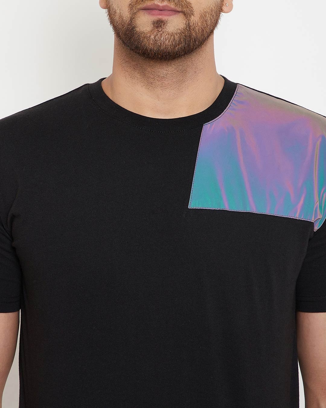 Shop Black Rainbow Reflective Patched T-Shirt