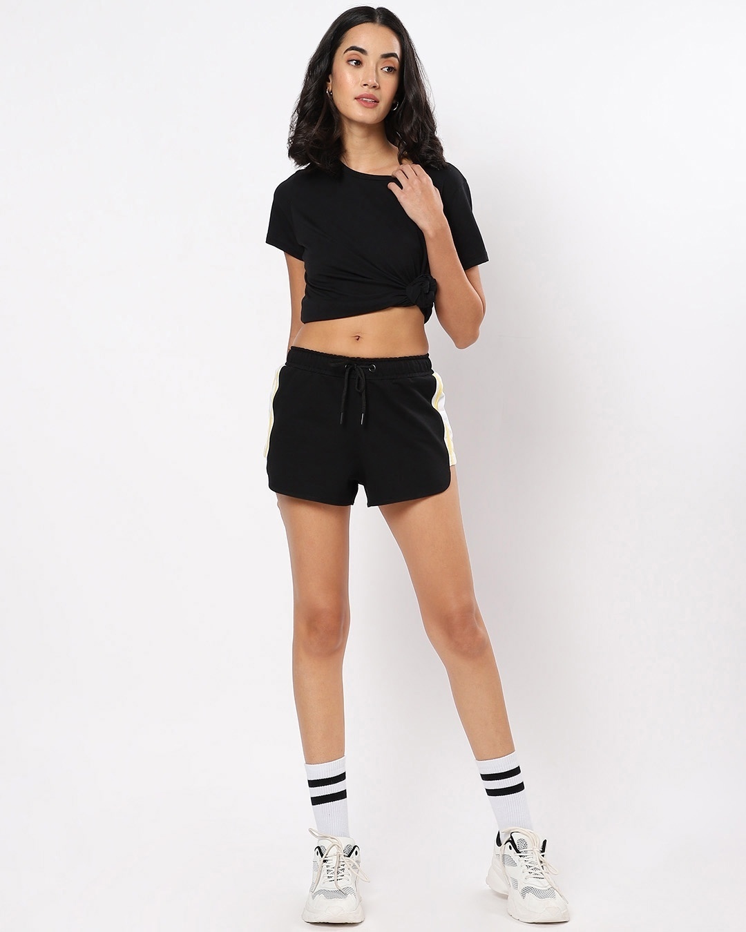 Shop Women's Black Side Stripes Shorts-Full