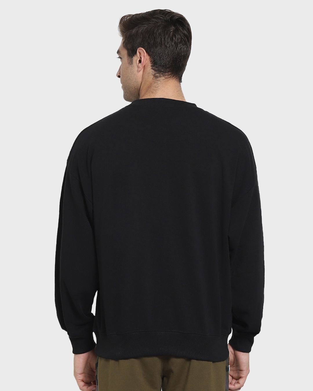 Shop Black Relaxed Fit Crew Neck Sweatshirt-Design