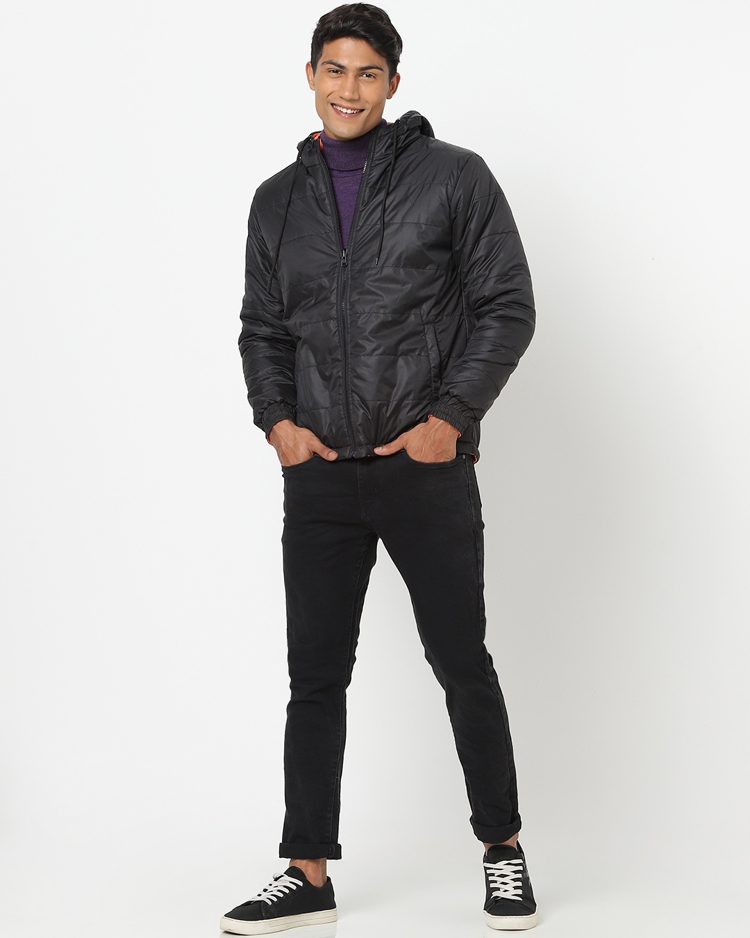 Buy Men's Black Reversible Hoodie Puffer Jacket for Men Multicolor Online at Bewakoof
