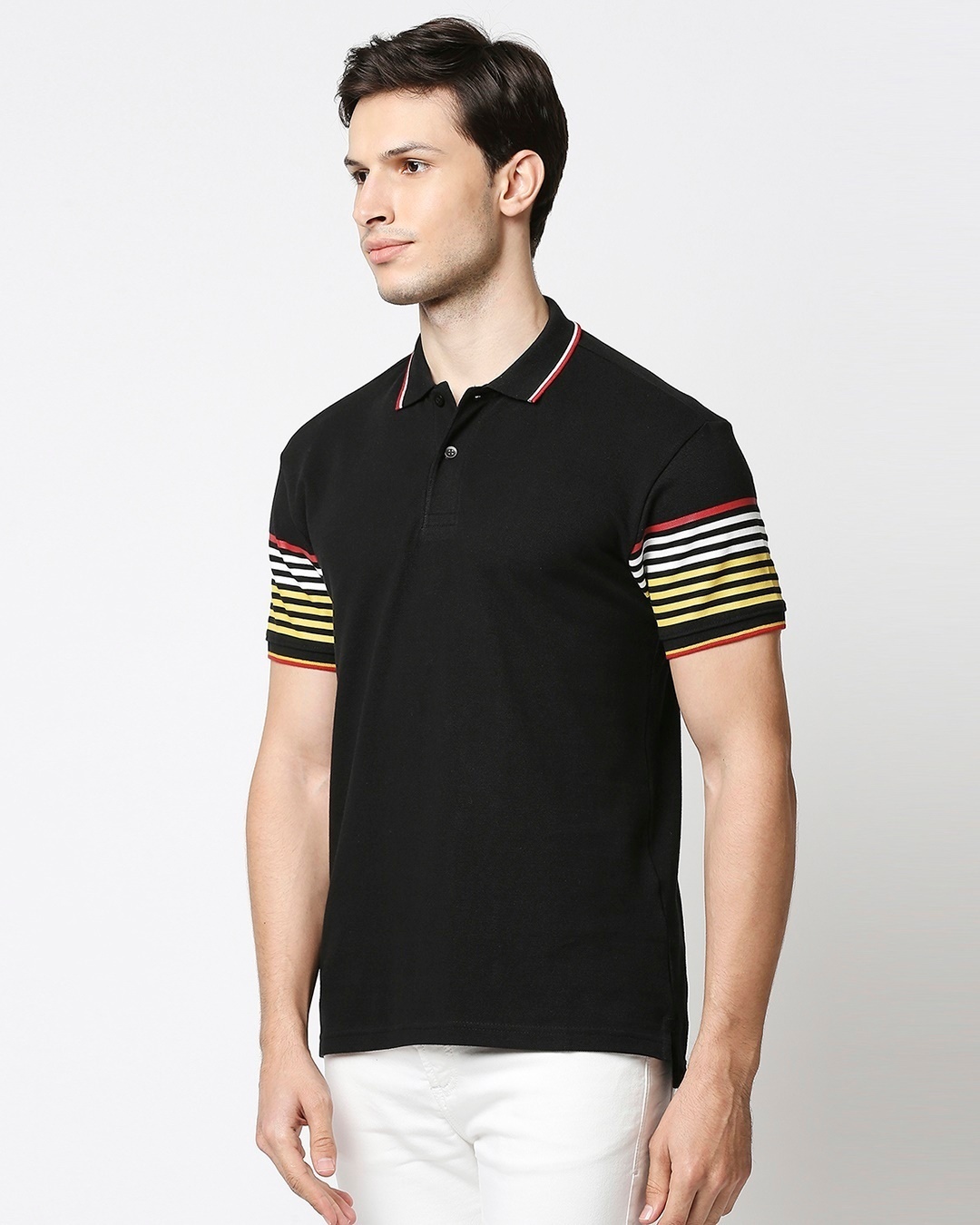 Shop Black Sleeves Stripe Polo T-Shirt-Design
