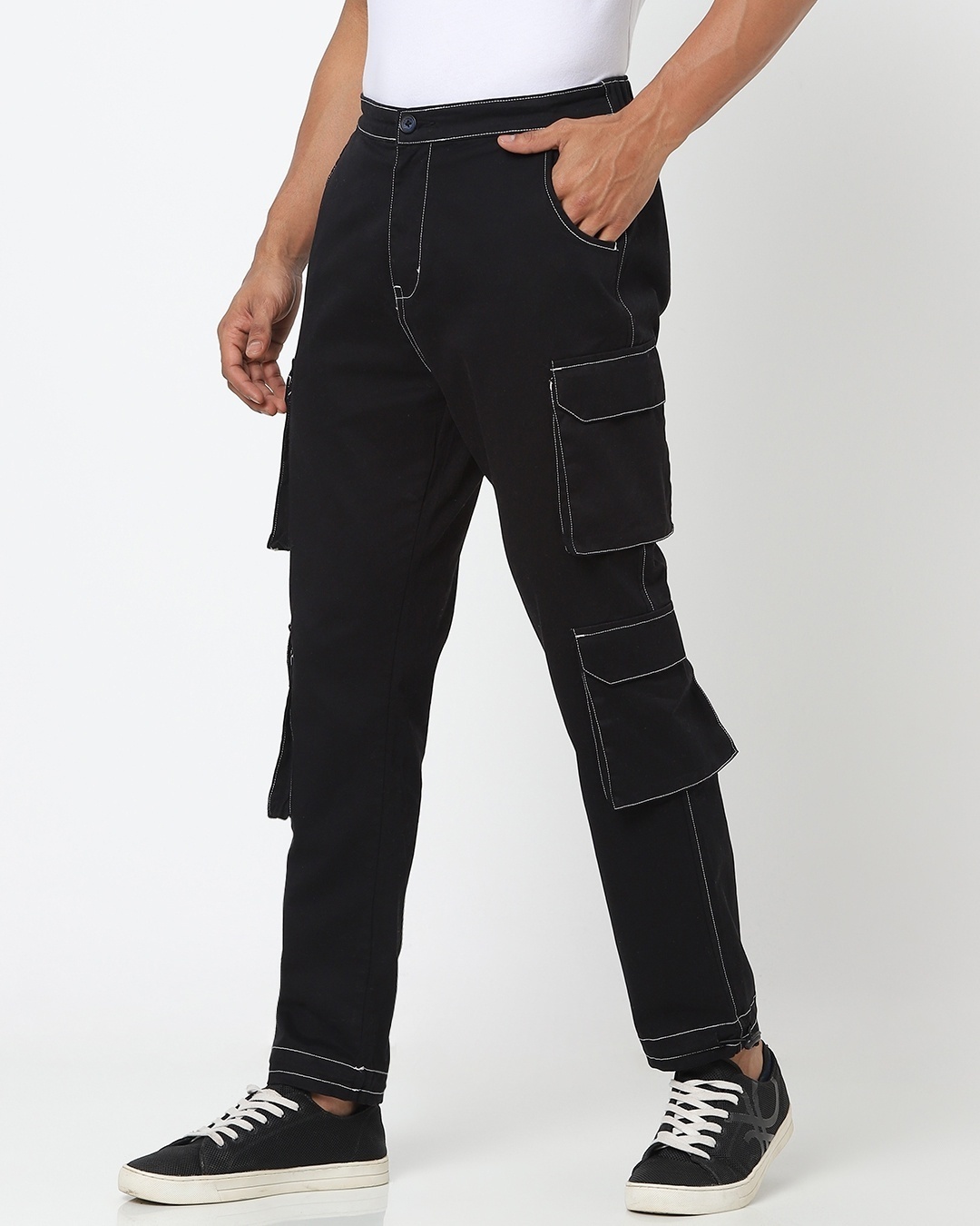 Buy Black Solid Contrast Stitch 7 pocket Trouser for Men black Online ...