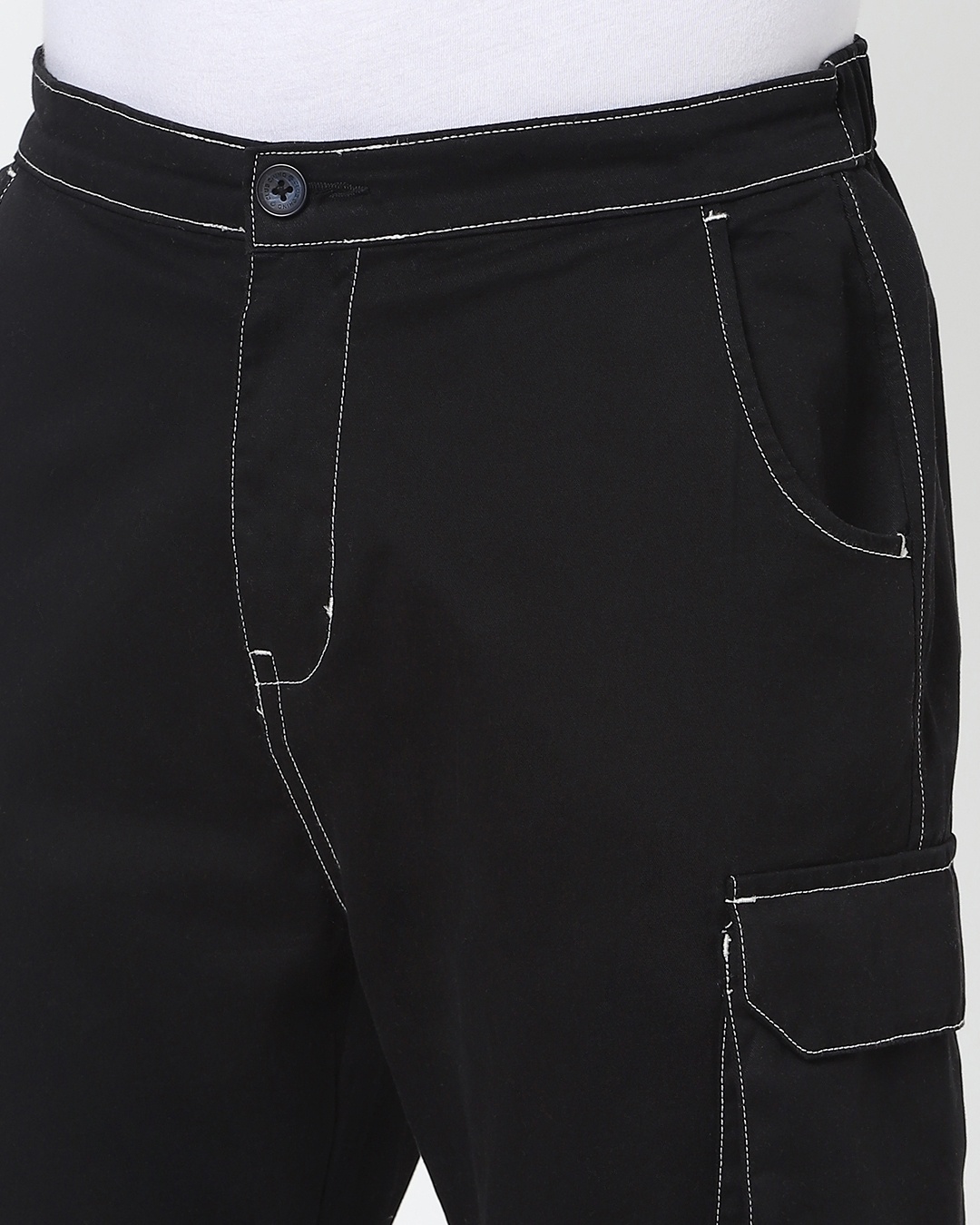 black faux leather contrast stitch trouser