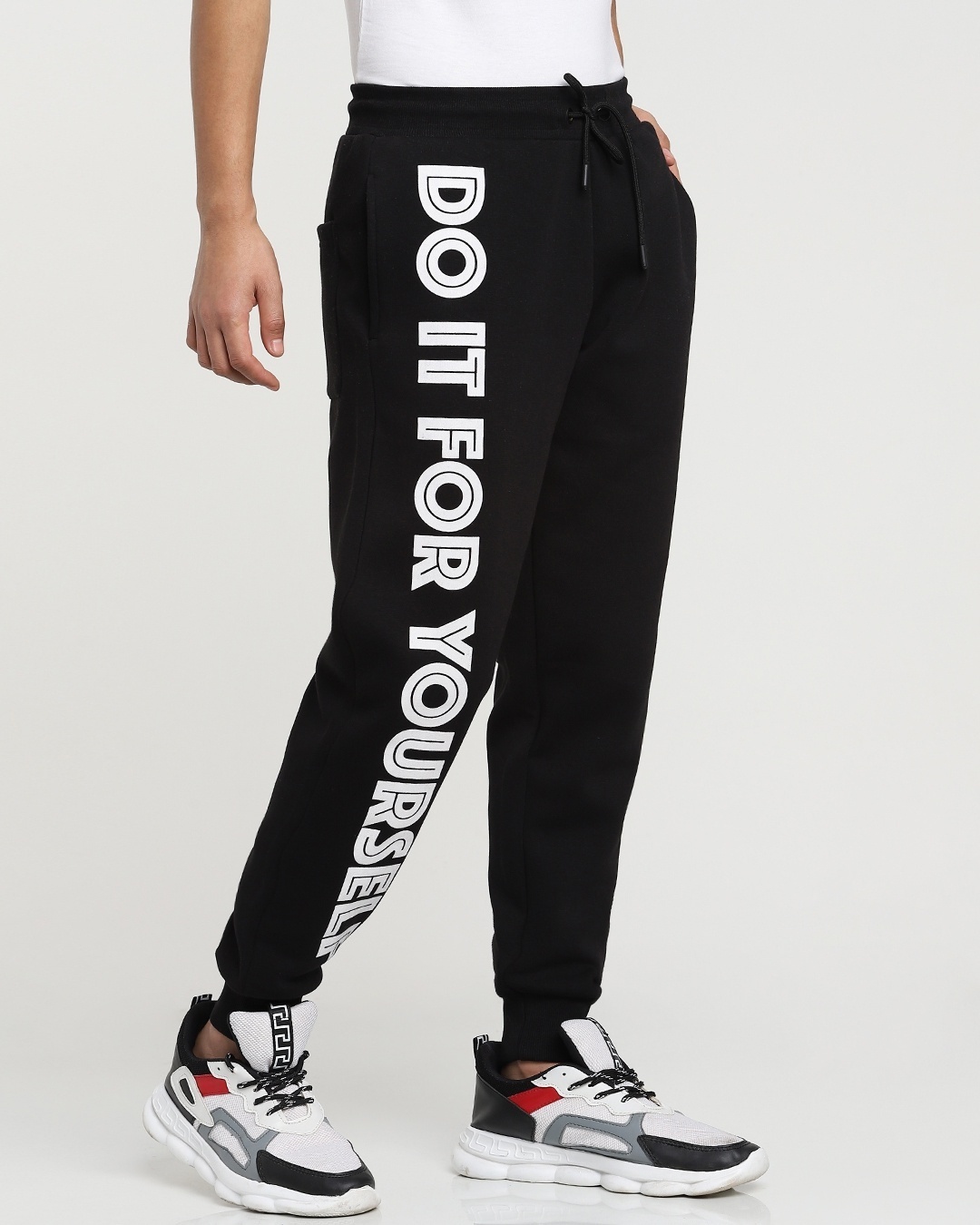 Shop Men;s Black Do It For Yourself Typography Joggers-Back