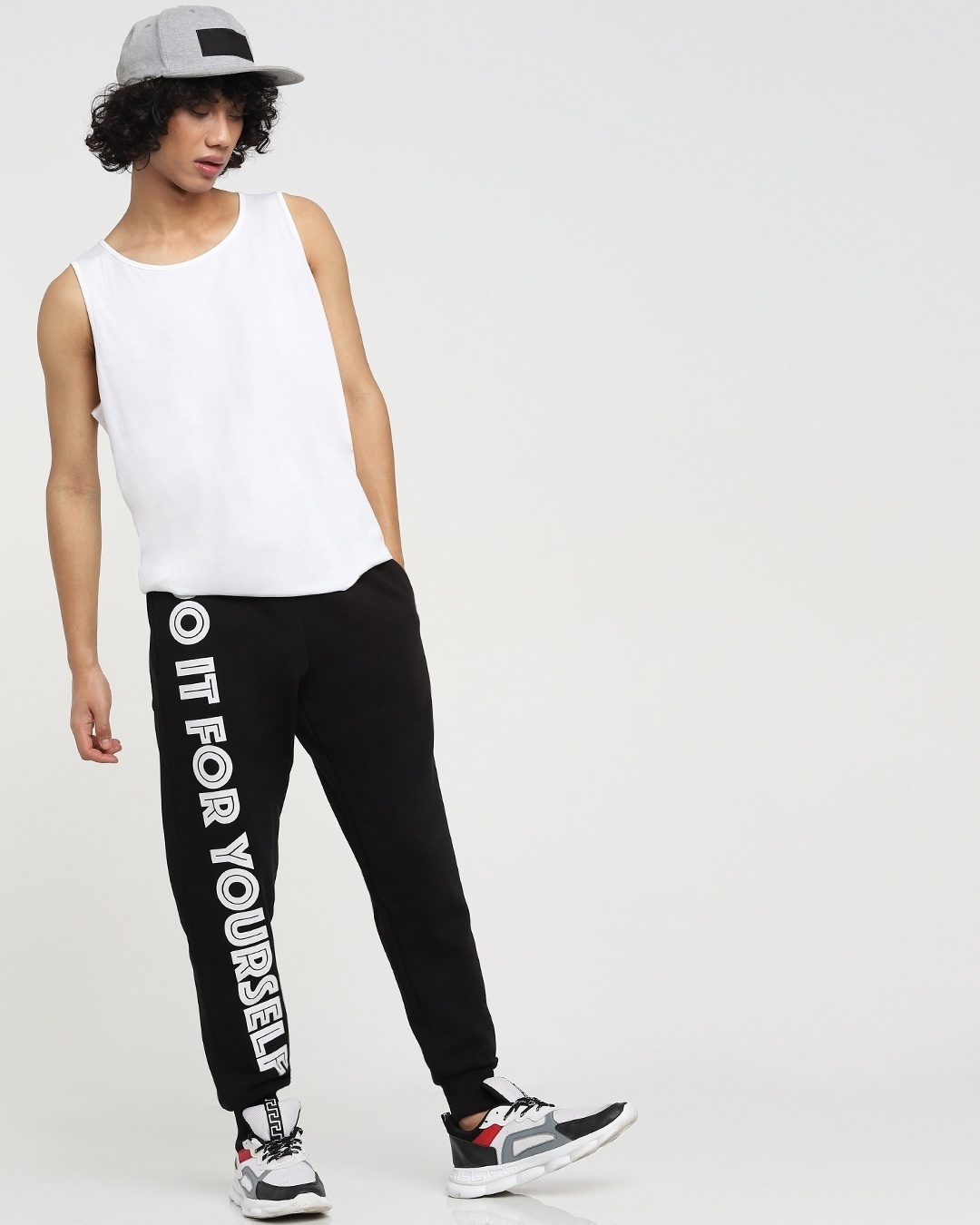 Shop Men;s Black Do It For Yourself Typography Joggers-Full