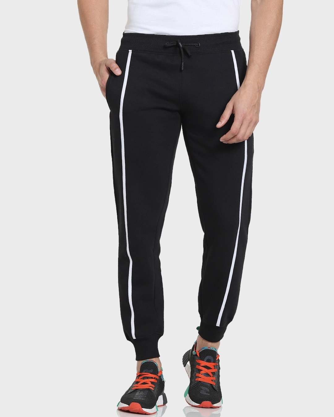 Shop Black Solid Joggers AW 21-Front