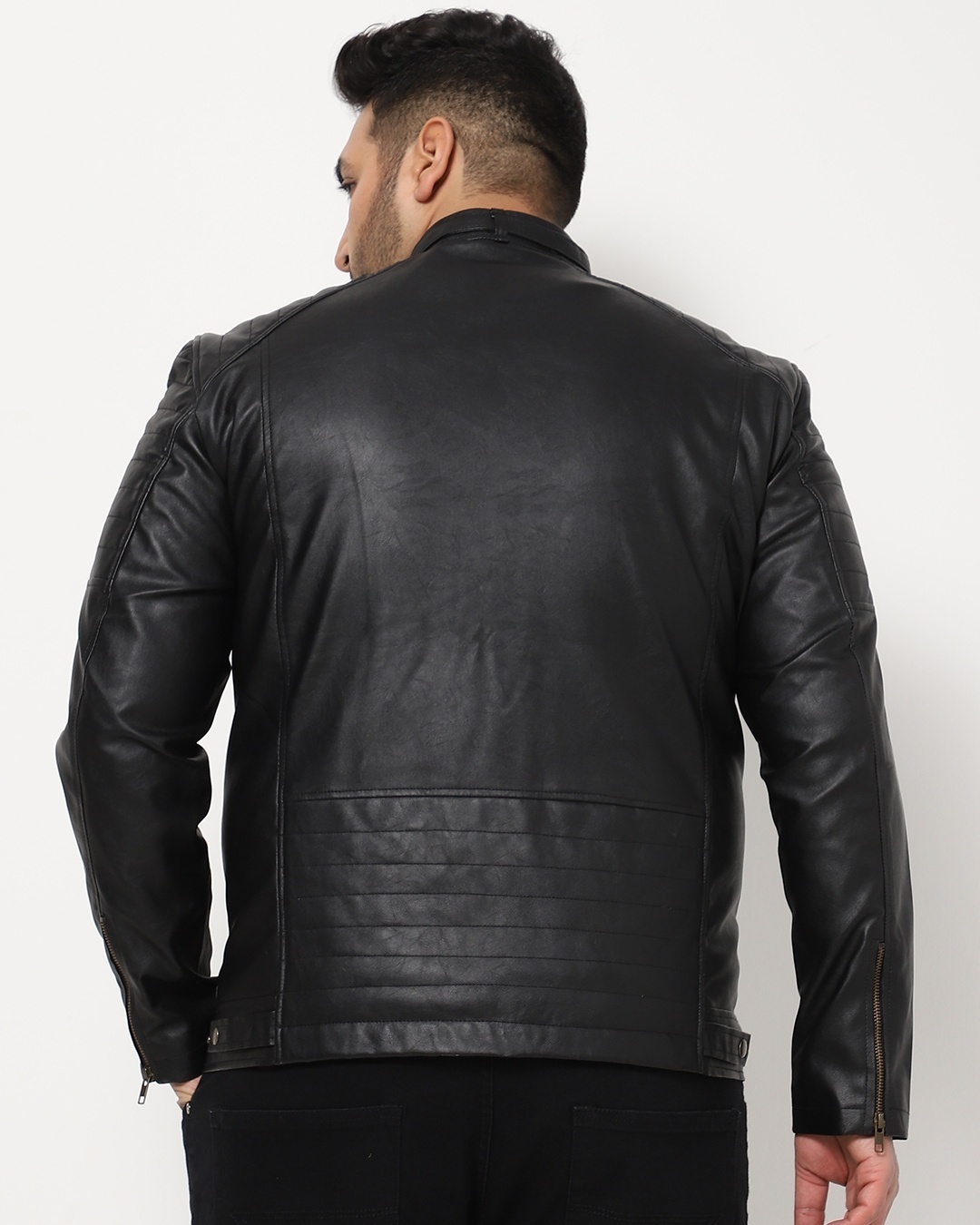 Shop Men's Black Solid PU Jacket-Design