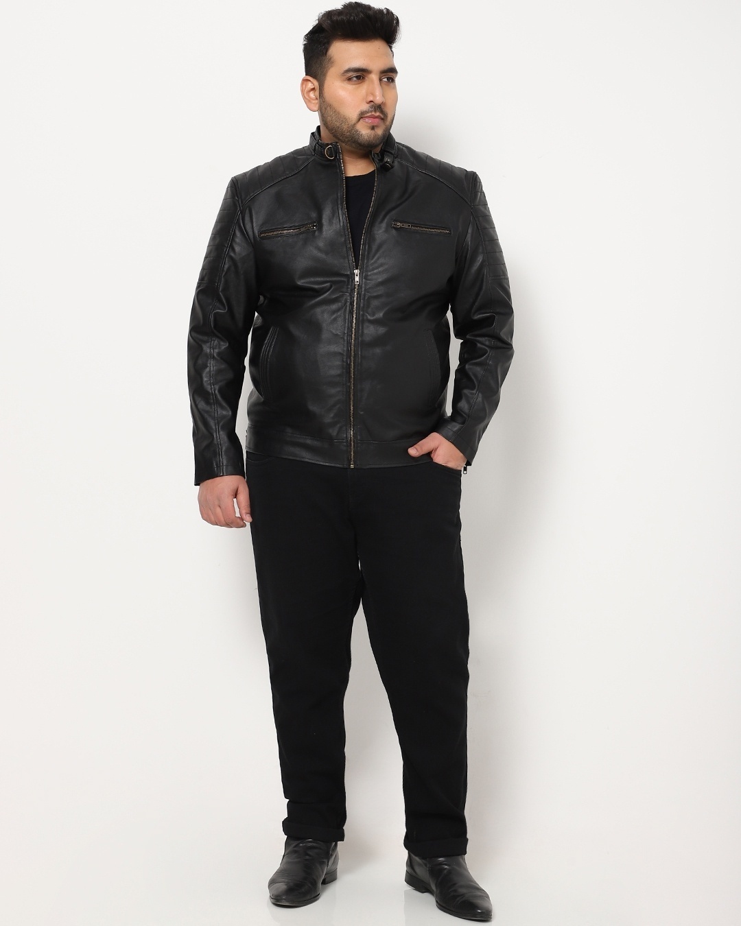 Shop Men's Black Solid PU Jacket-Full