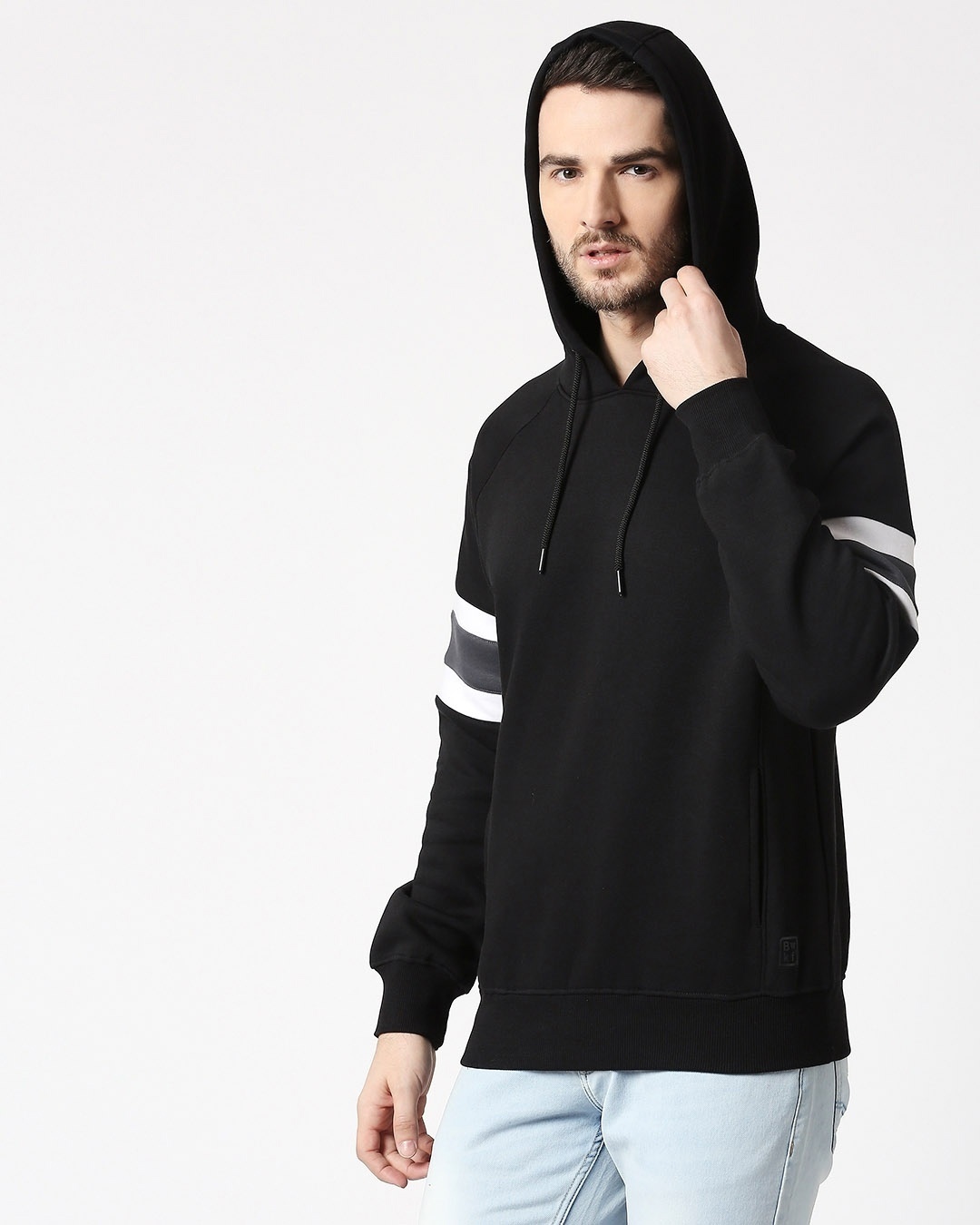 Shop Black Sports Trim Hoodie Sweatshirt-Design