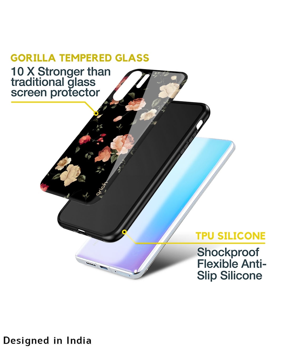 Shop Black Spring Floral Printed Premium Glass Cover for Realme 8 5G (Shock Proof, Scratch Resistant)-Design