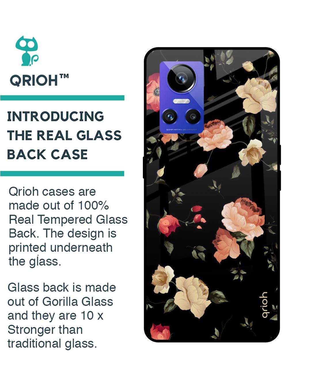 Shop Black Spring Floral Printed Premium Glass Cover for Realme GT Neo 3 (Shock Proof, Scratch Resistant)-Back