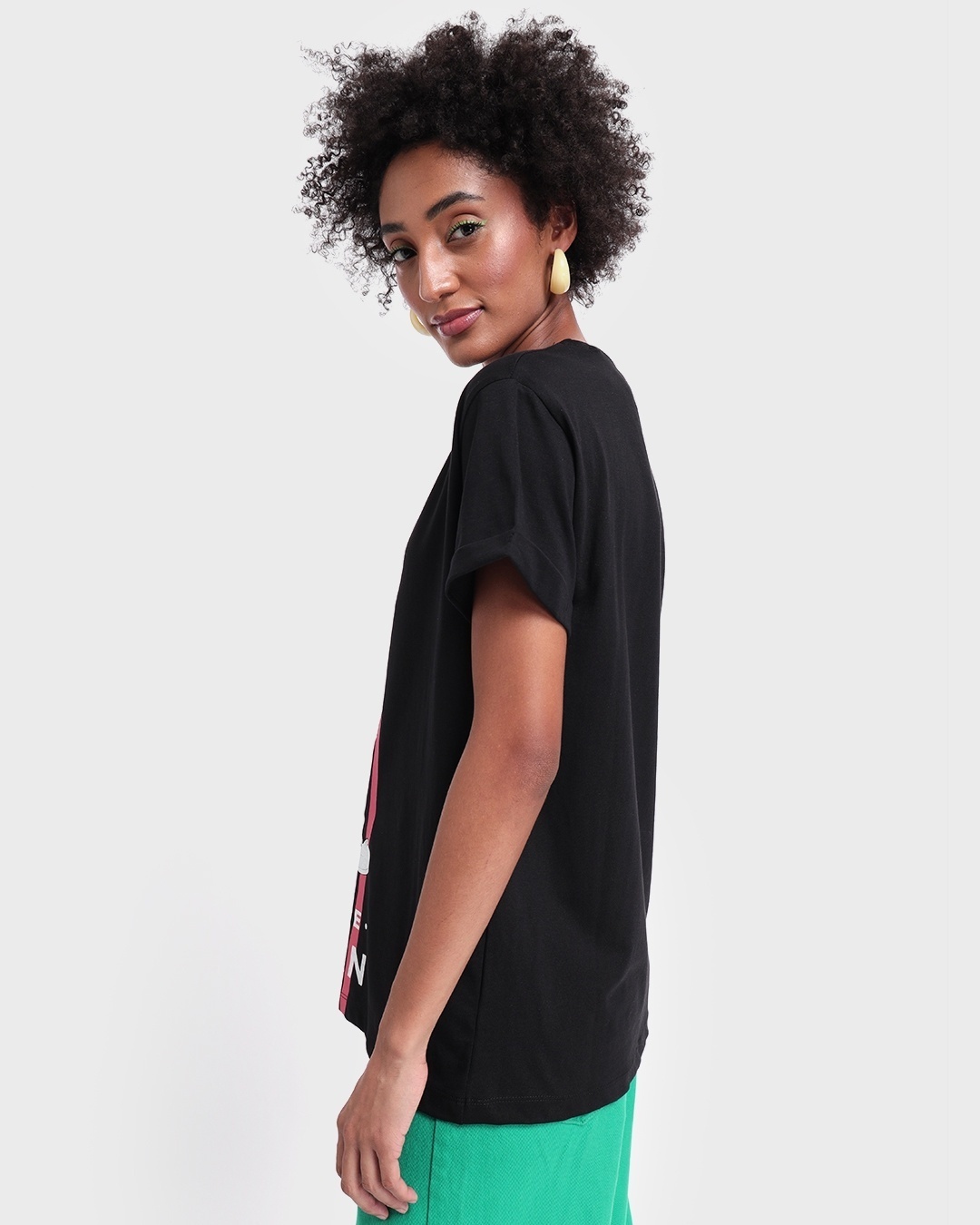 Shop Women's Black Mickey Striped Graphic Printed Boyfriend T-shirt-Back