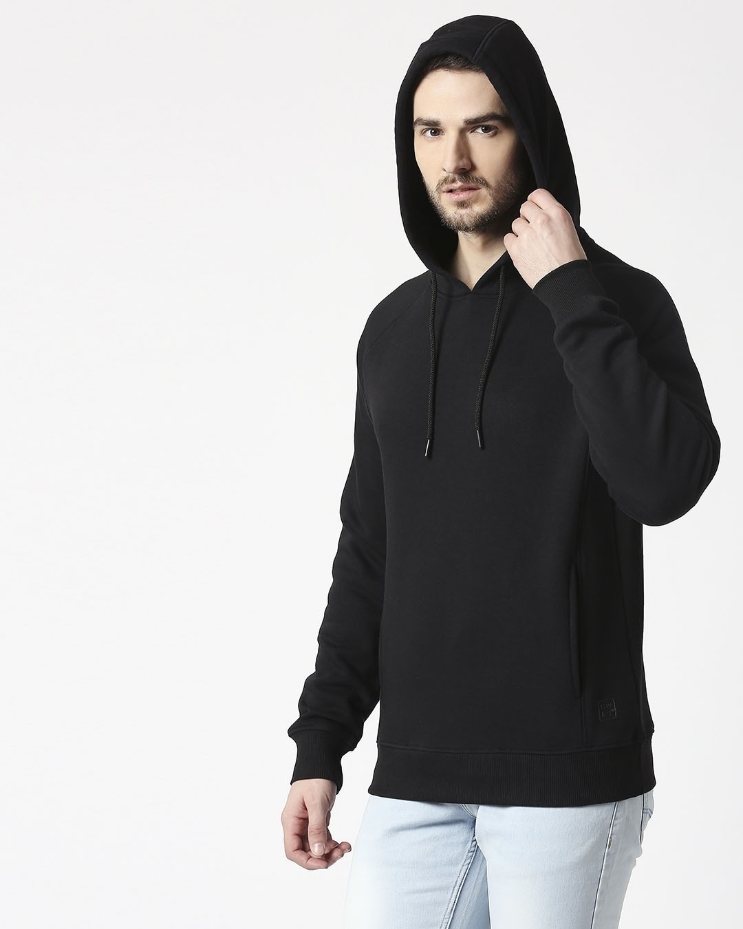 Shop Black Stylised Panel Hoodie Sweat Shirt-Full