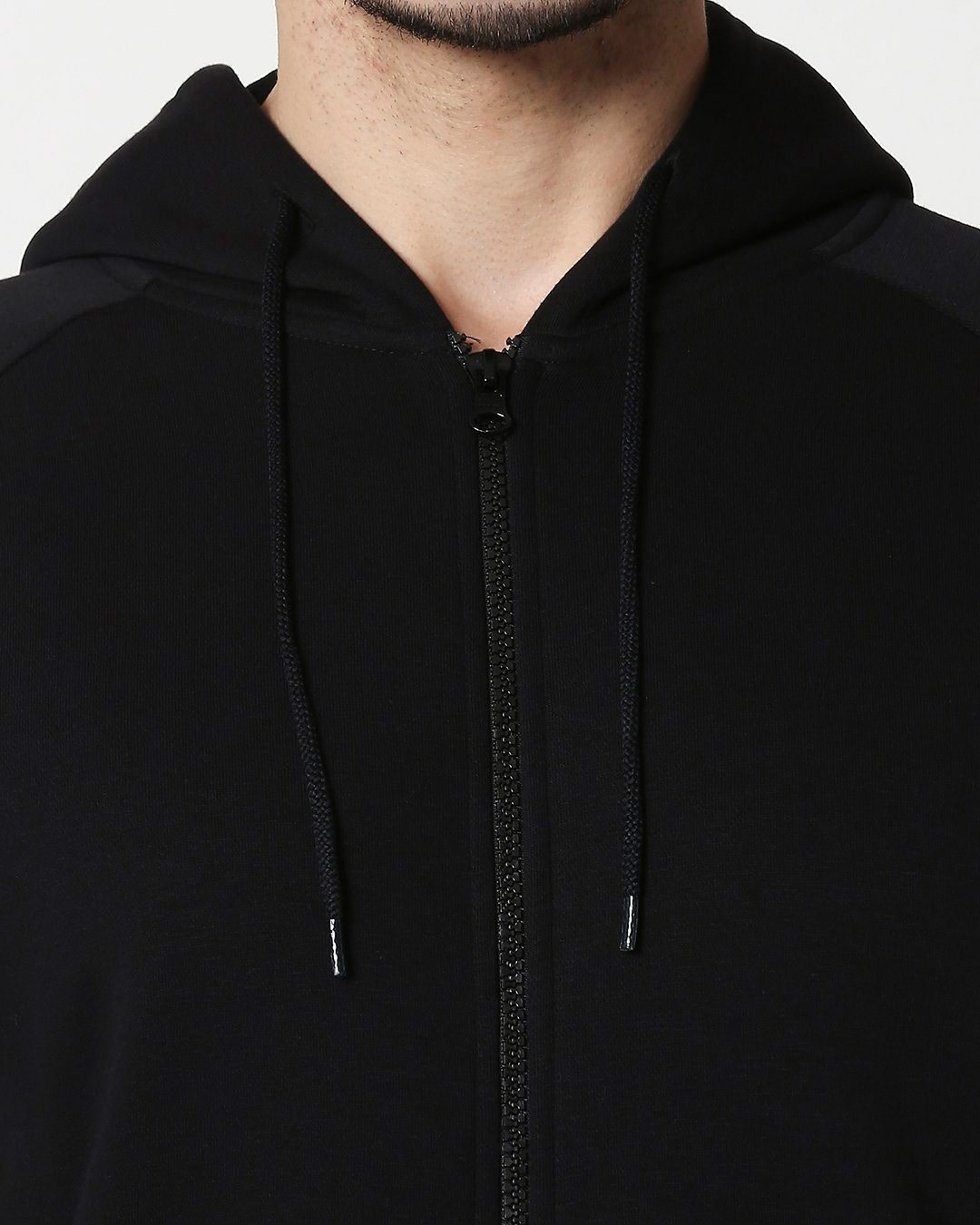 Shop Black Stylised Panel Zipper Hoodie