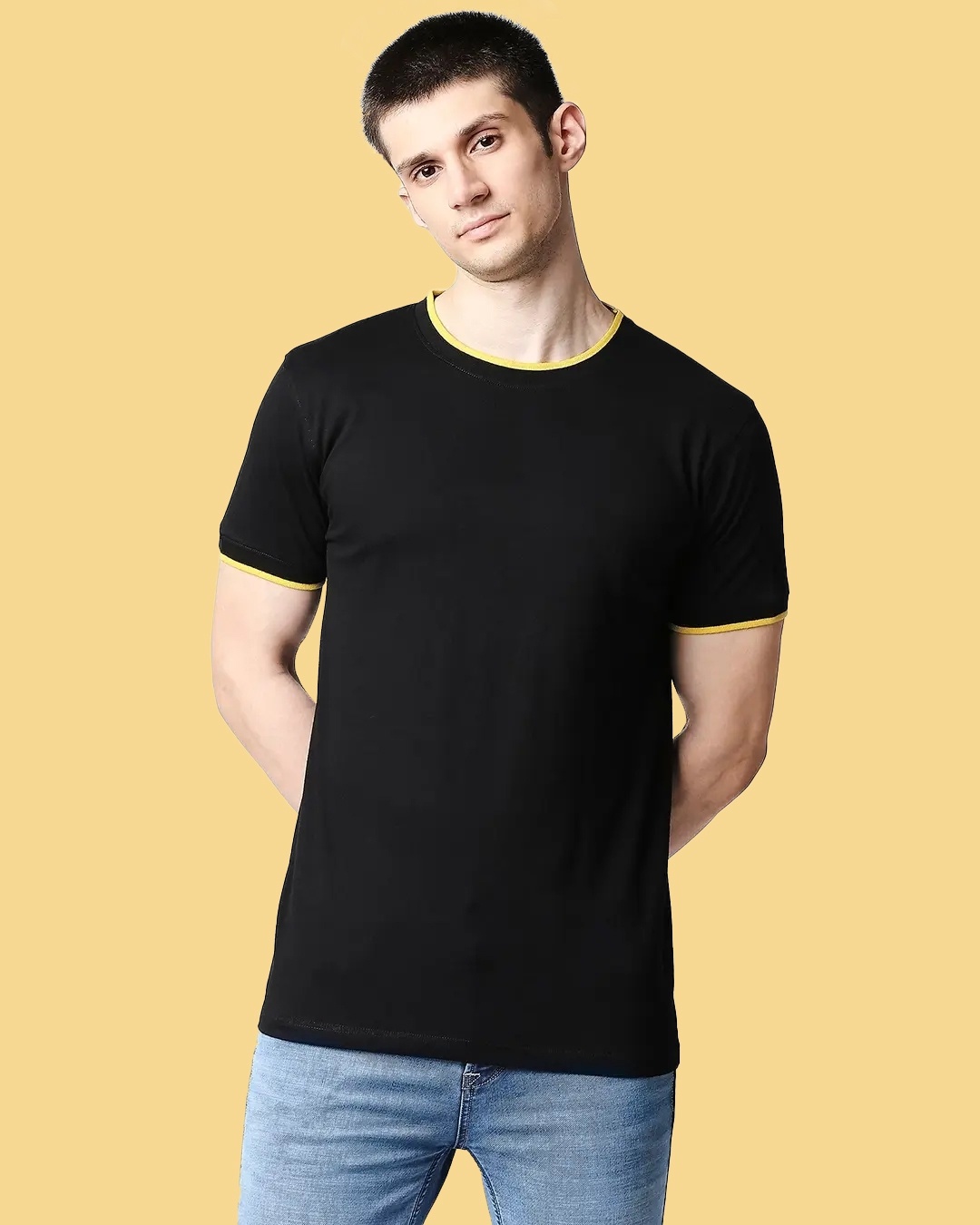Shop Black Varsity Half Sleeve T-Shirt-Front