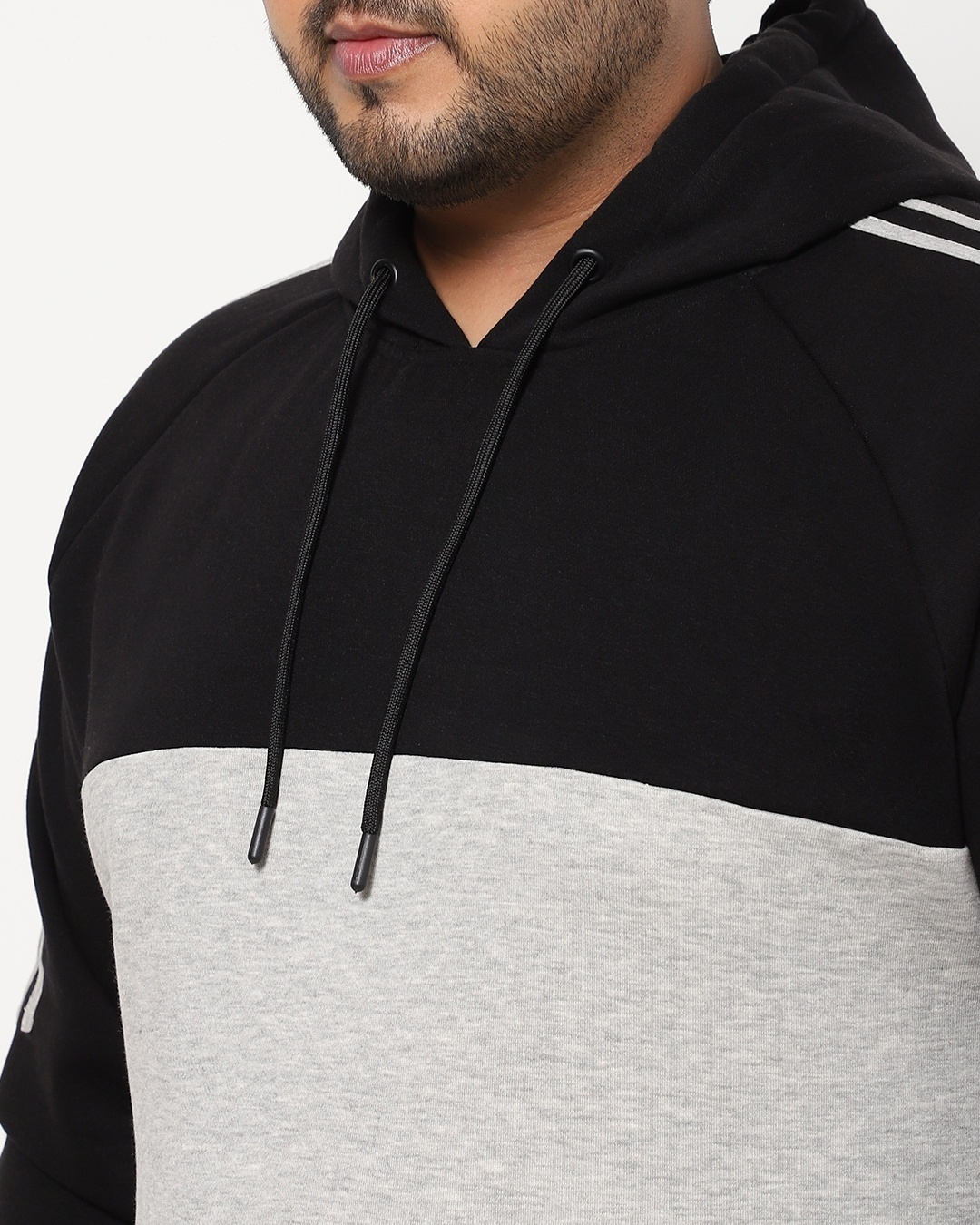 Shop Black-White Plus Size Color Block Hoodie Sweatshirt
