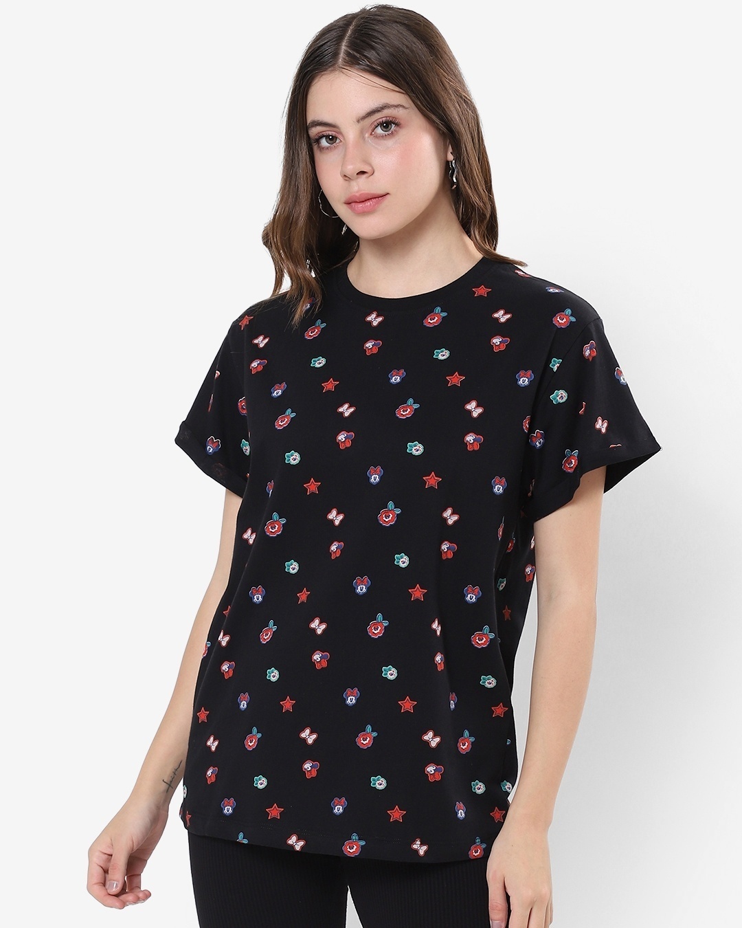 Shop Women's Black All Over Printed Boyfriend T-shirt-Back